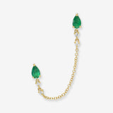 Emerald Pear and Diamond Chain Stud Earring Zoe Lev Jewelry