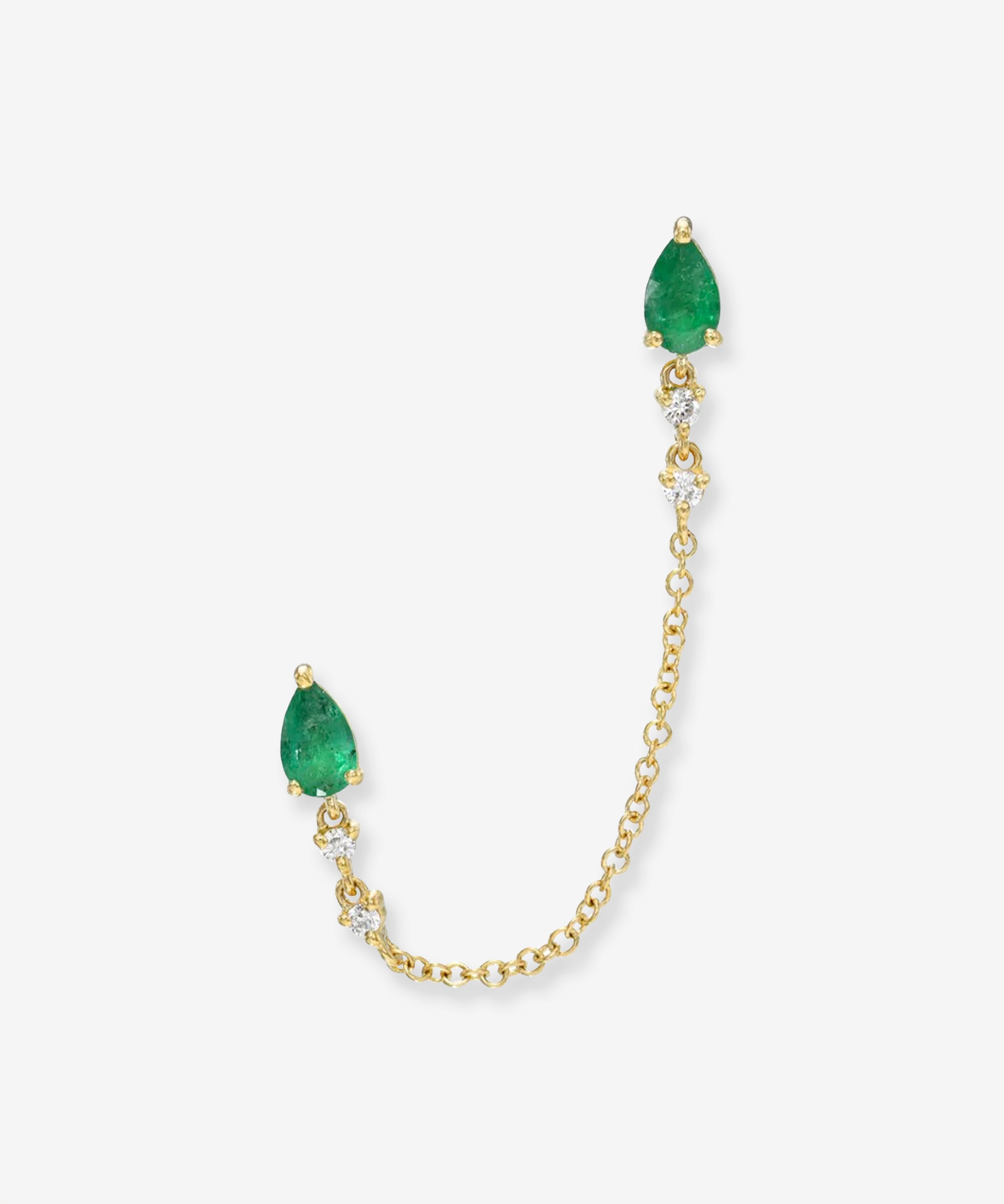 Emerald Pear and Diamond Chain Stud Earring Zoe Lev Jewelry