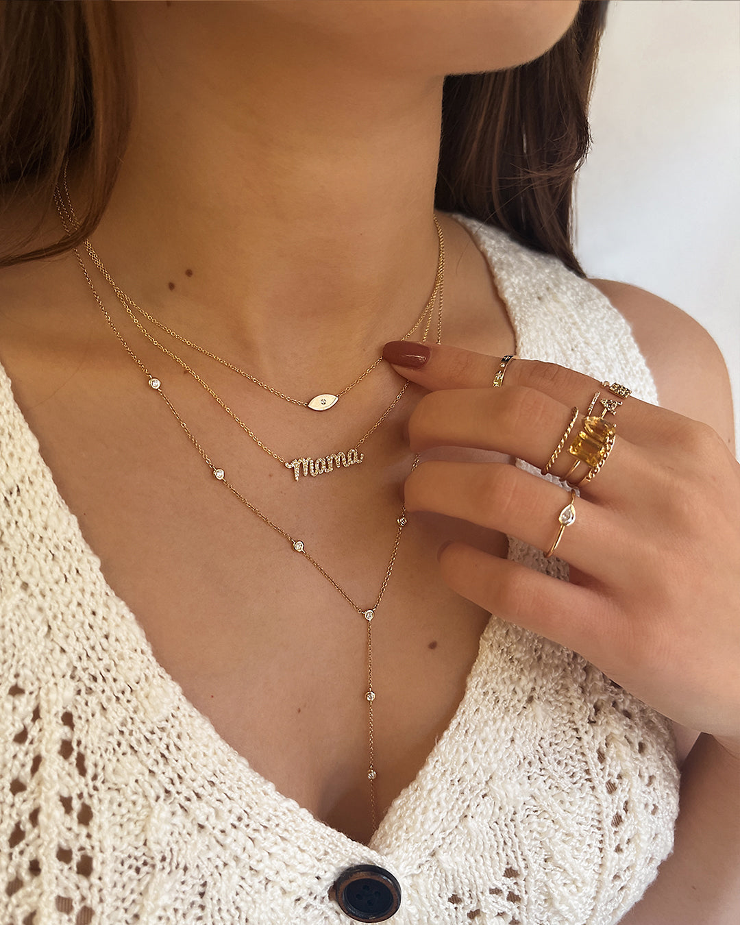 14k Gold Bezel Diamond by the Yard Lariat Necklace Zoe Lev Jewelry