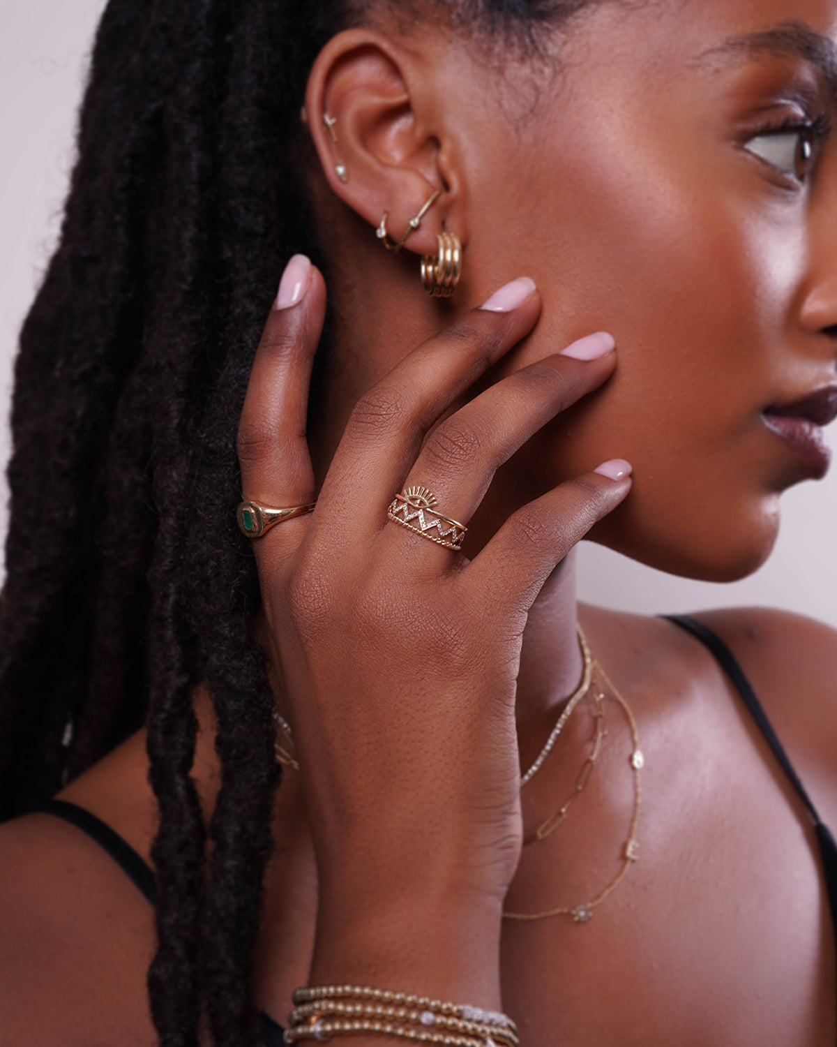 14k Gold Evil Eye Lash Ring SAMPLE SALE Zoe Lev Jewelry