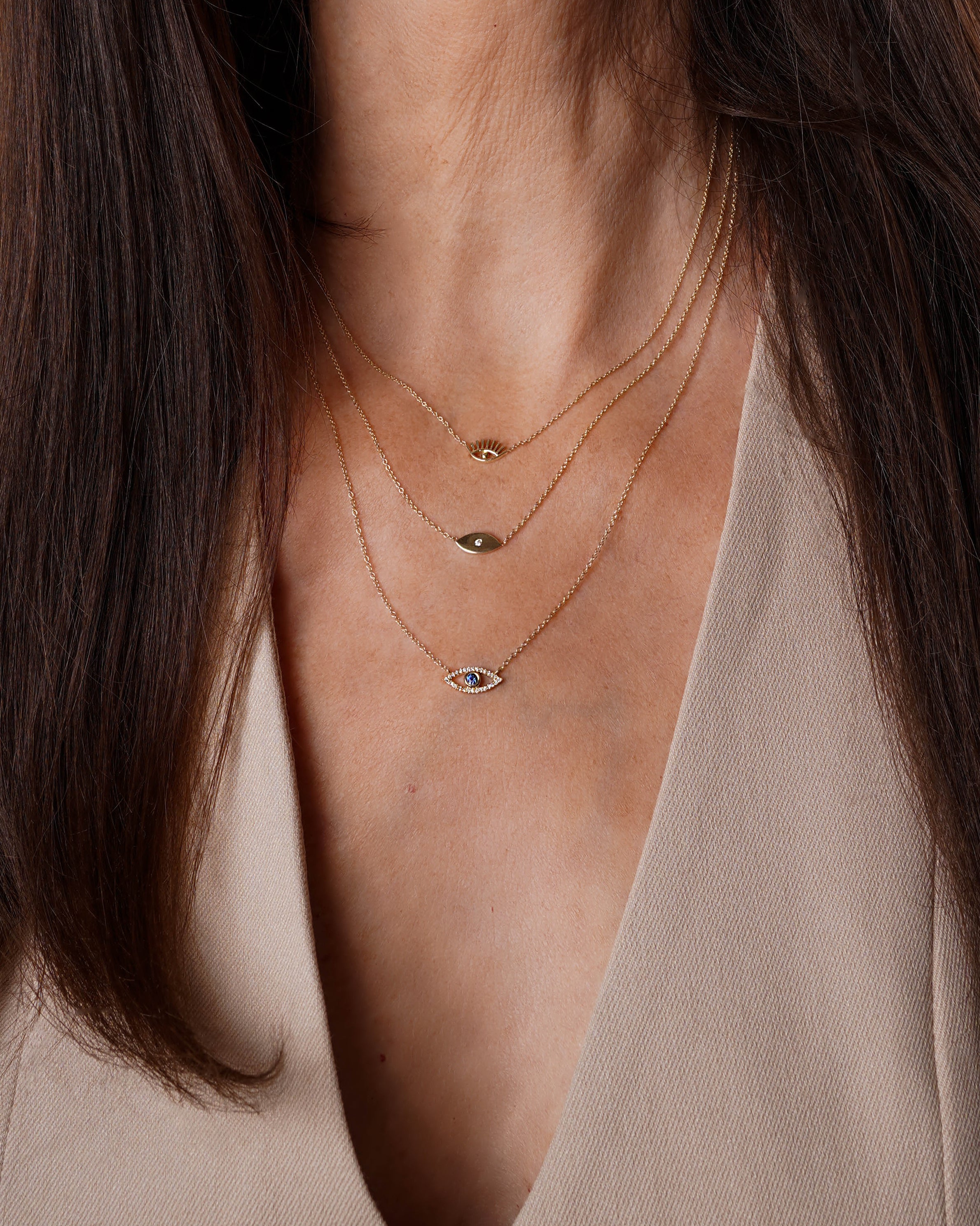 Diamond & Sapphire Evil Eye Necklace Zoe Lev Jewelry