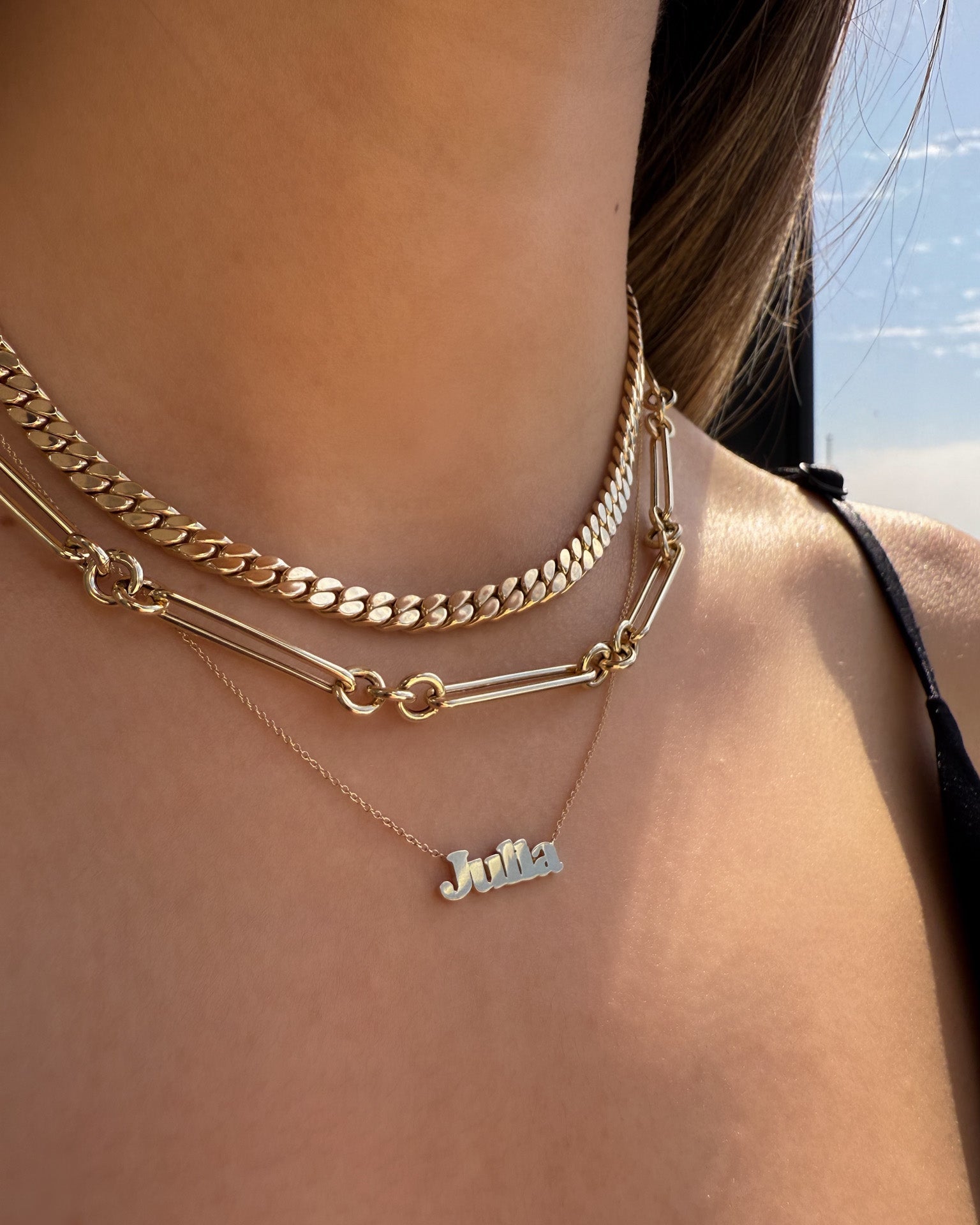 14K Gold Flat Curb Link Necklace Chains Zoe Lev Jewelry