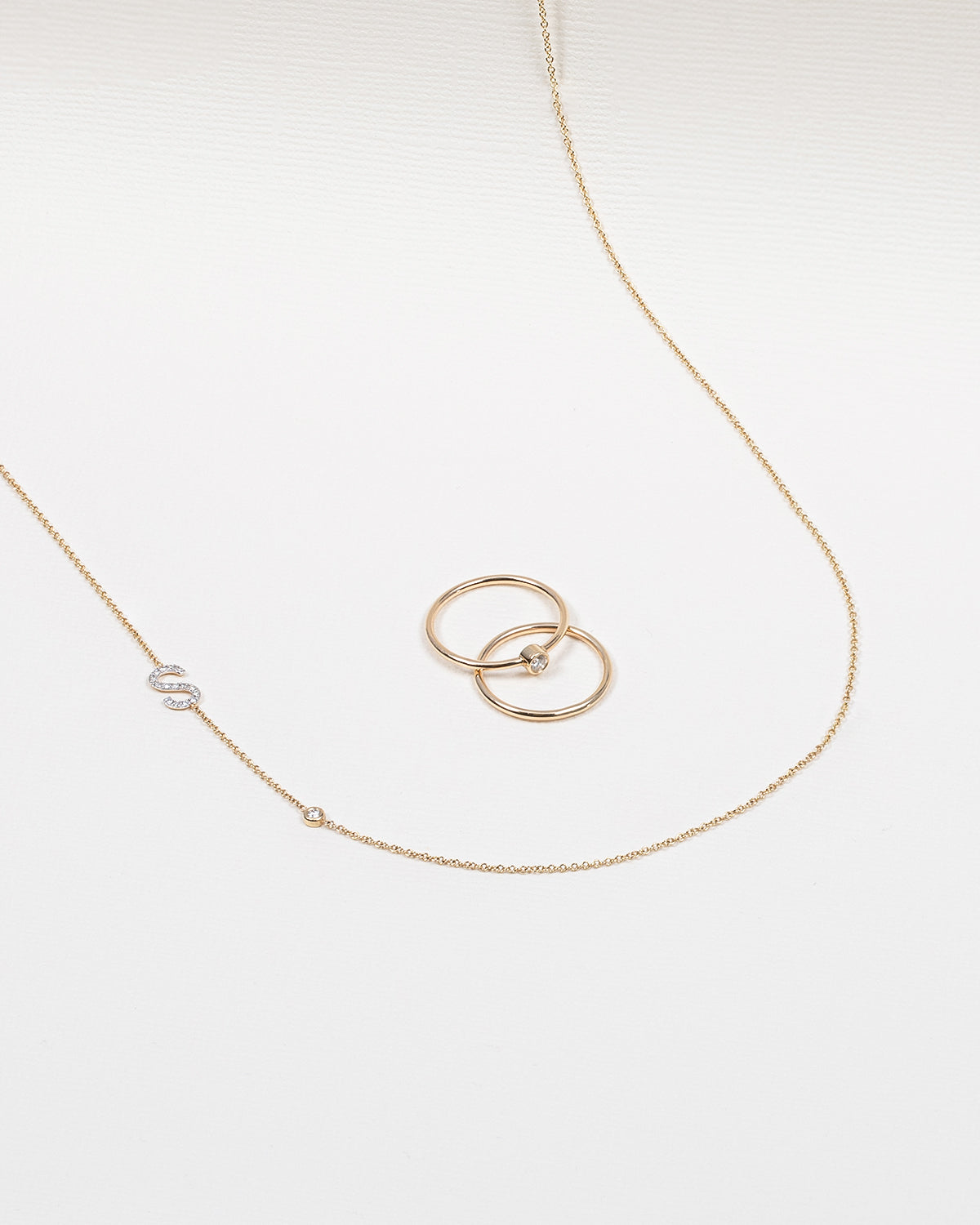 Diamond Asymmetrical Initial and Bezel Necklace - Zoe Lev Jewelry
