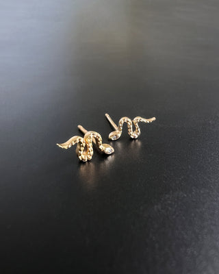 14K Gold and Diamond Snake Stud Earrings