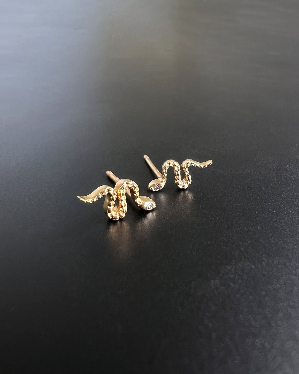 14K Gold and Diamond Snake Stud Earrings