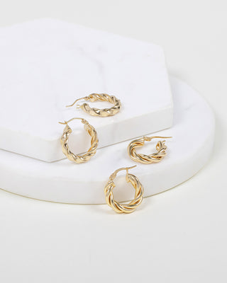 14K Gold Twisted Edge Hoops