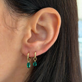 Floating Lab Emerald Pear Huggie Charm Hoops & Huggies Zoe Lev Jewelry