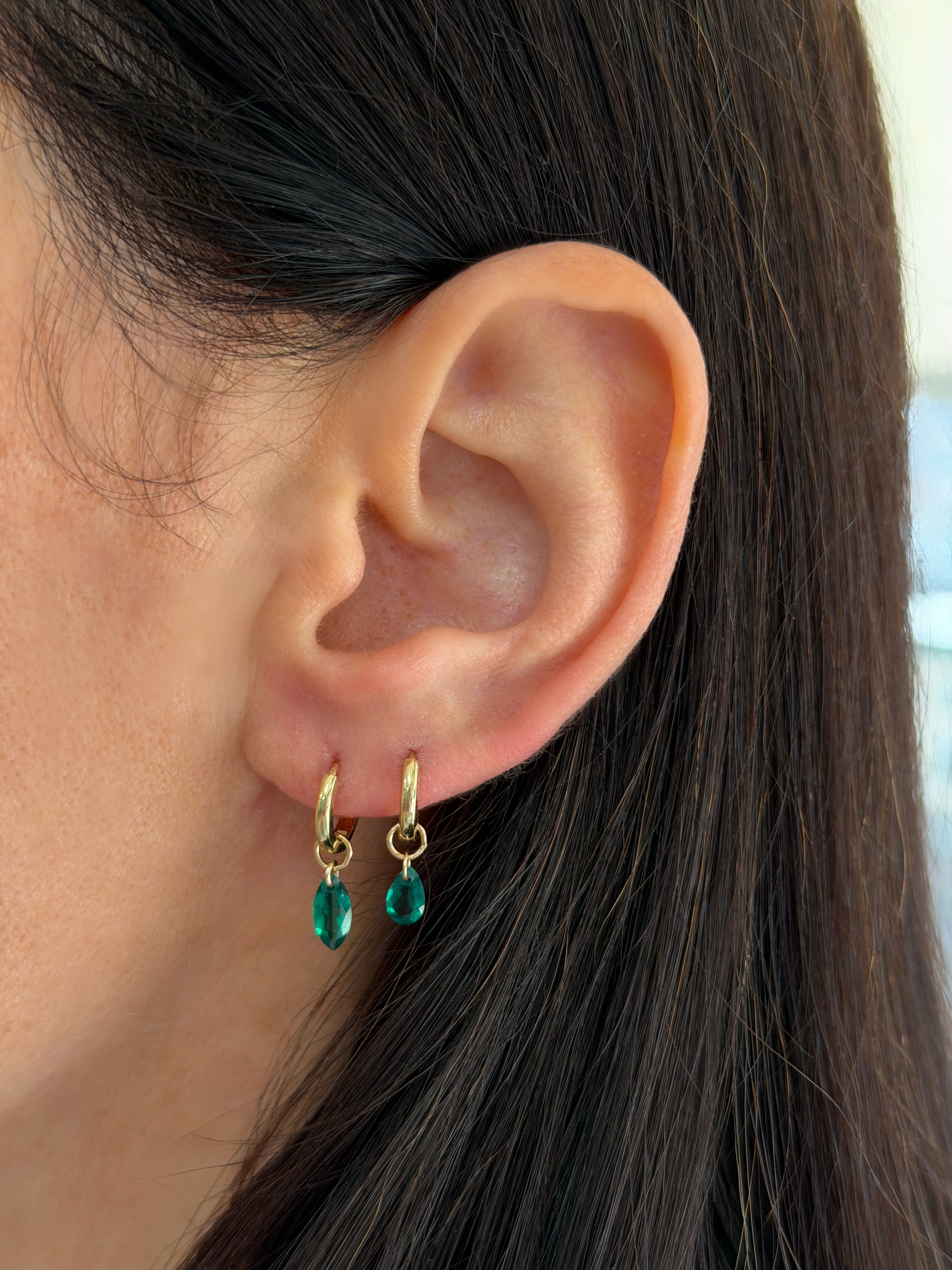 Floating Lab Emerald Pear Huggie Charm Hoops & Huggies Zoe Lev Jewelry