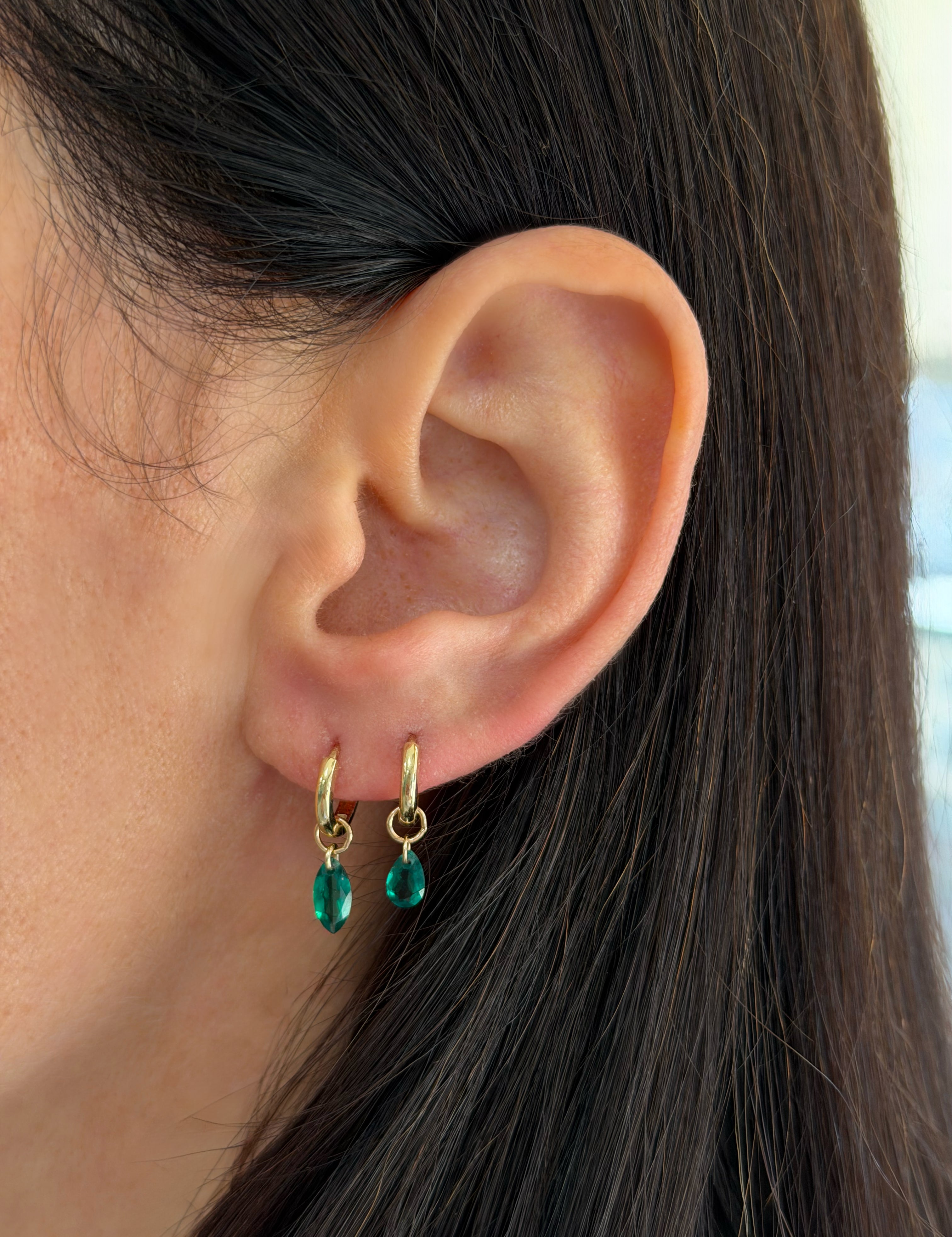 Floating Lab Emerald Marquise Huggie Charm Hoops & Huggies Zoe Lev Jewelry