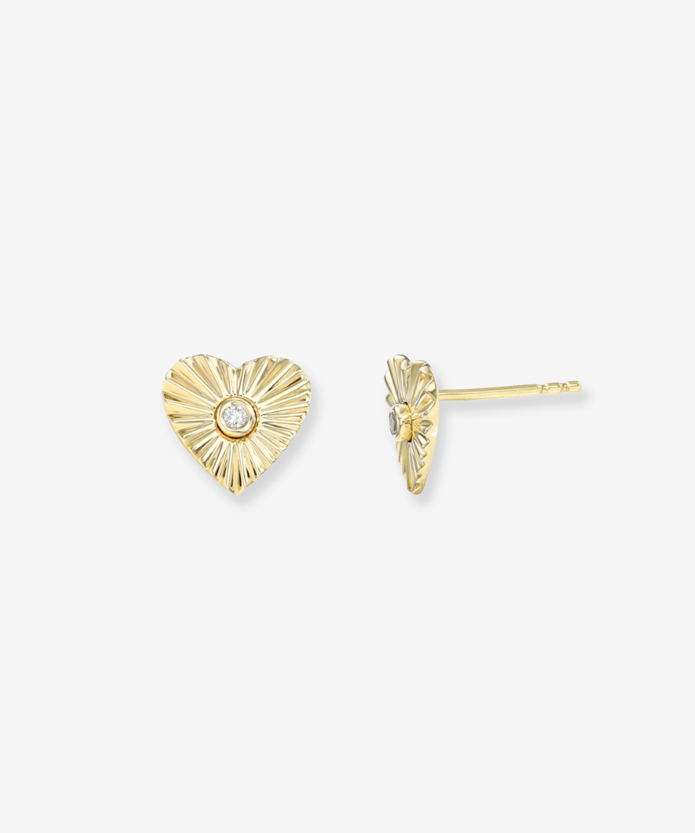 Diamond Fluted Heart Stud Earrings Studs Zoe Lev Jewelry