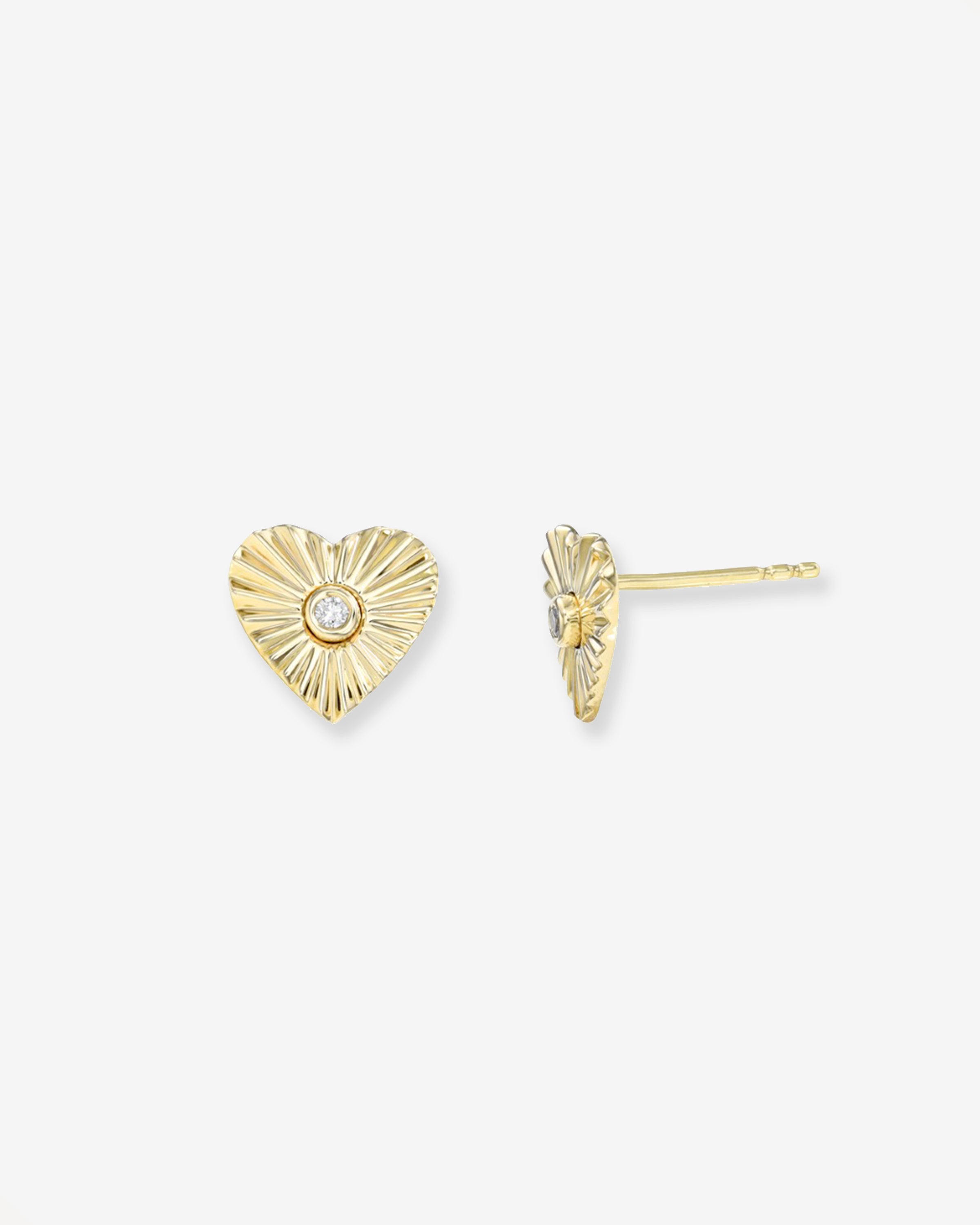 Diamond Fluted Heart Stud Earrings Studs Zoe Lev Jewelry