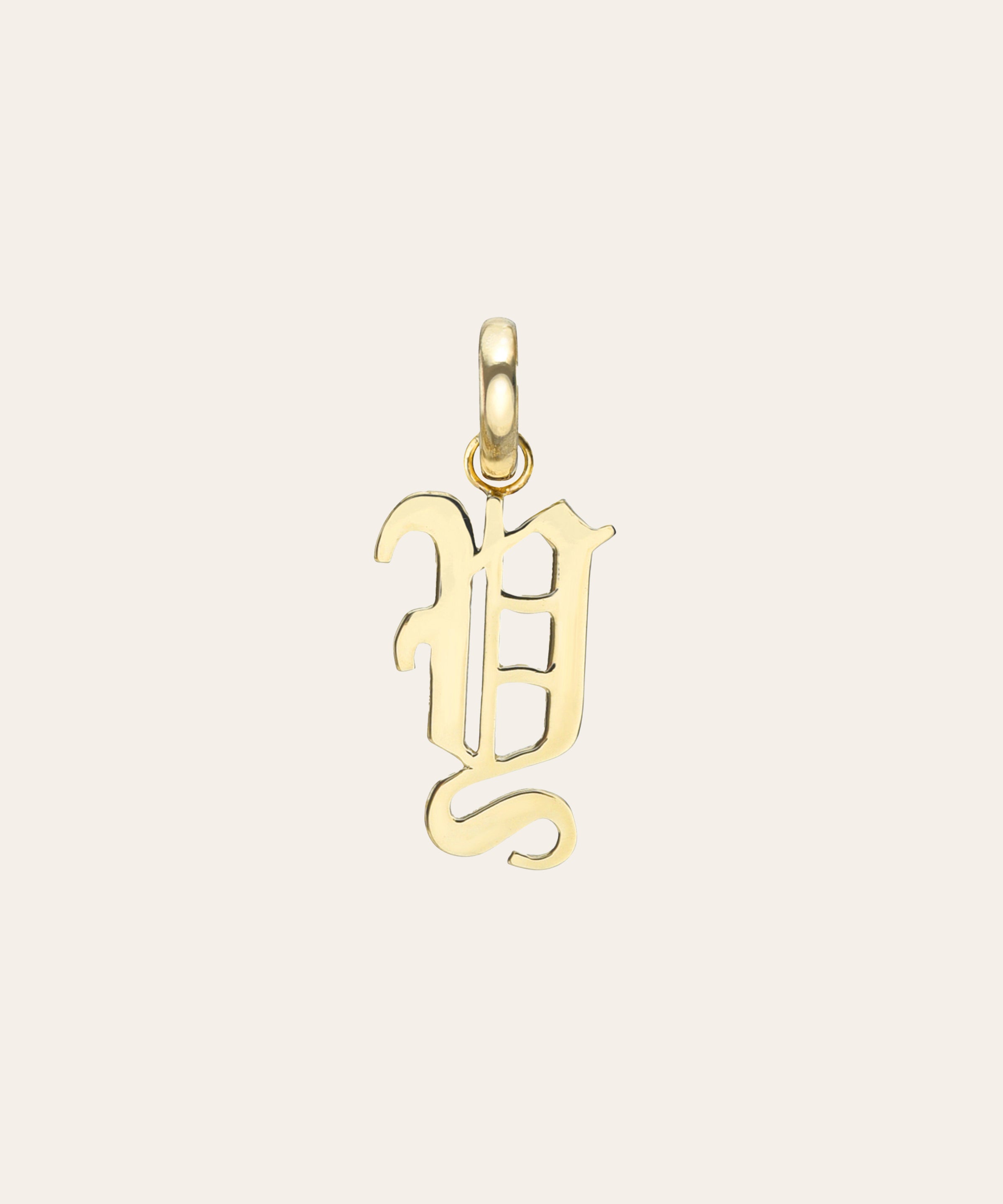 14k Gold Gothic Initial Pendant - 'Y' SAMPLE SALE Zoe Lev Jewelry