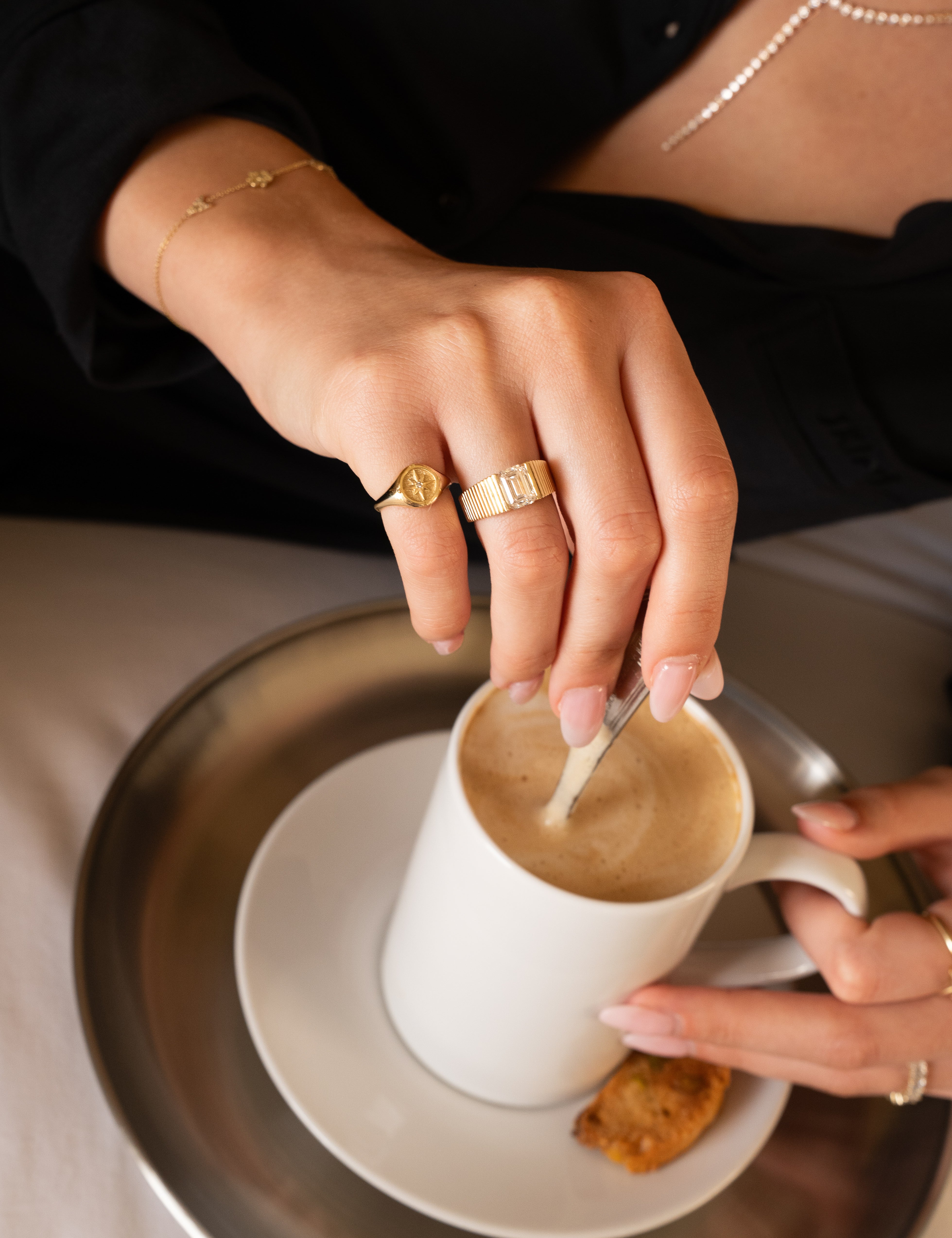 14k Gold Diamond Compass Signet Ring Ring Zoe Lev Jewelry