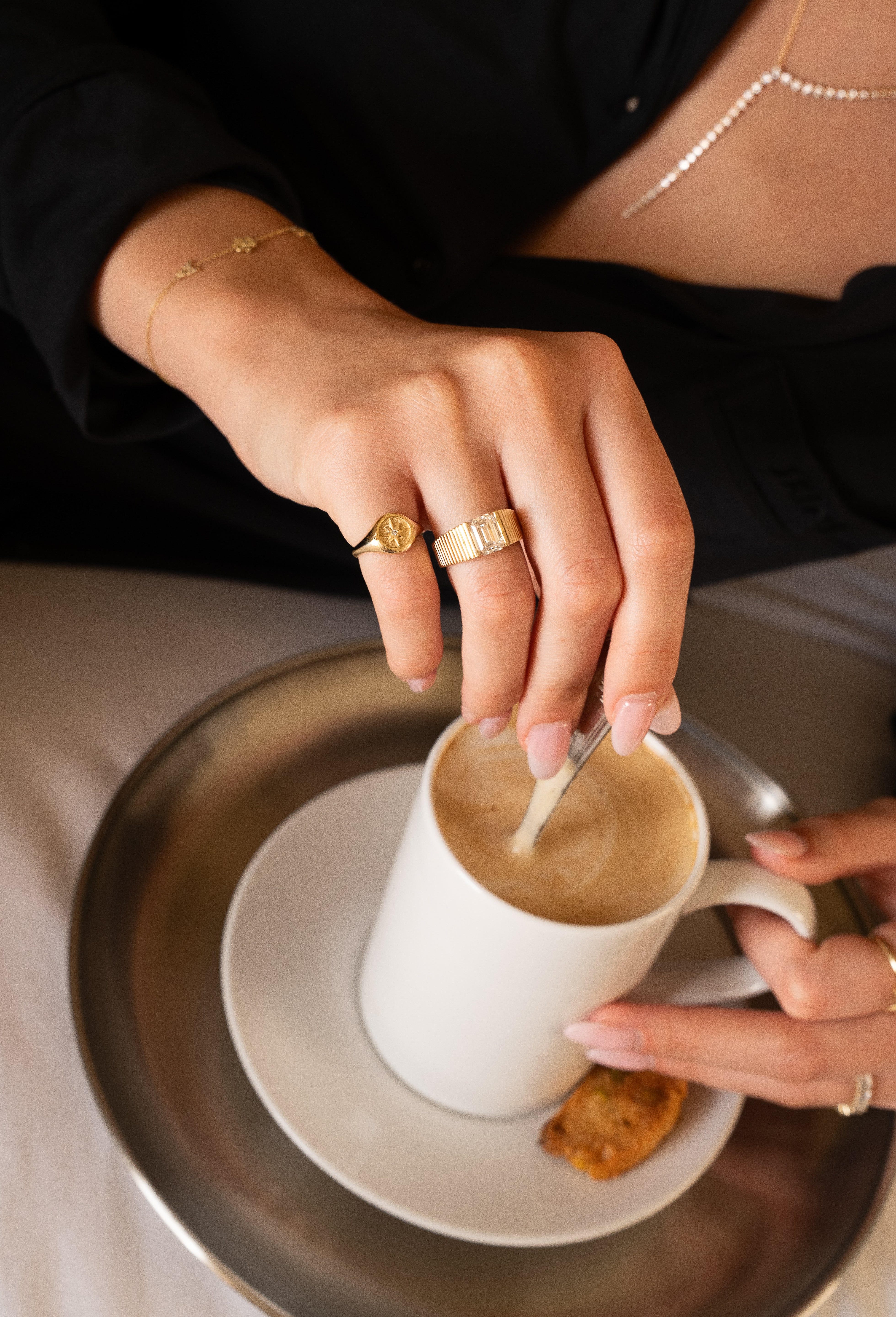 14k Gold Diamond Compass Signet Ring Ring Zoe Lev Jewelry