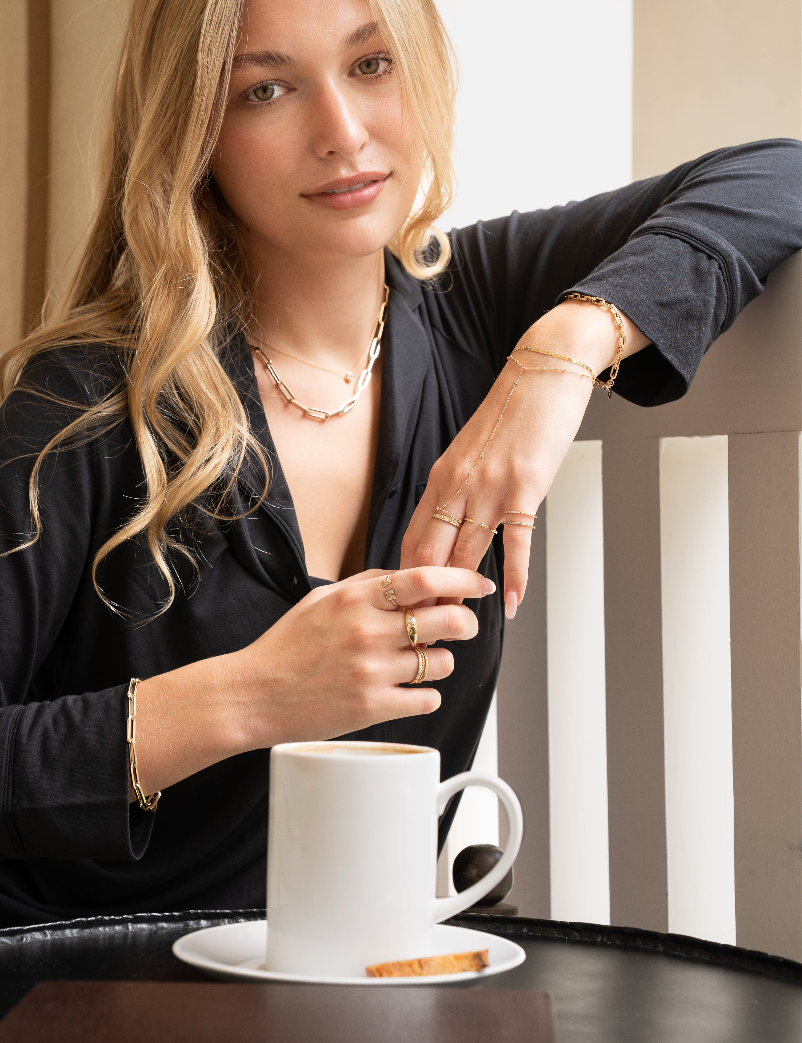 Gold Segment Hand Chain Hand Chain Zoe Lev Jewelry