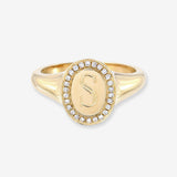 14k Gold Diamond Frame Signet Ring Personalized Zoe Lev Jewelry