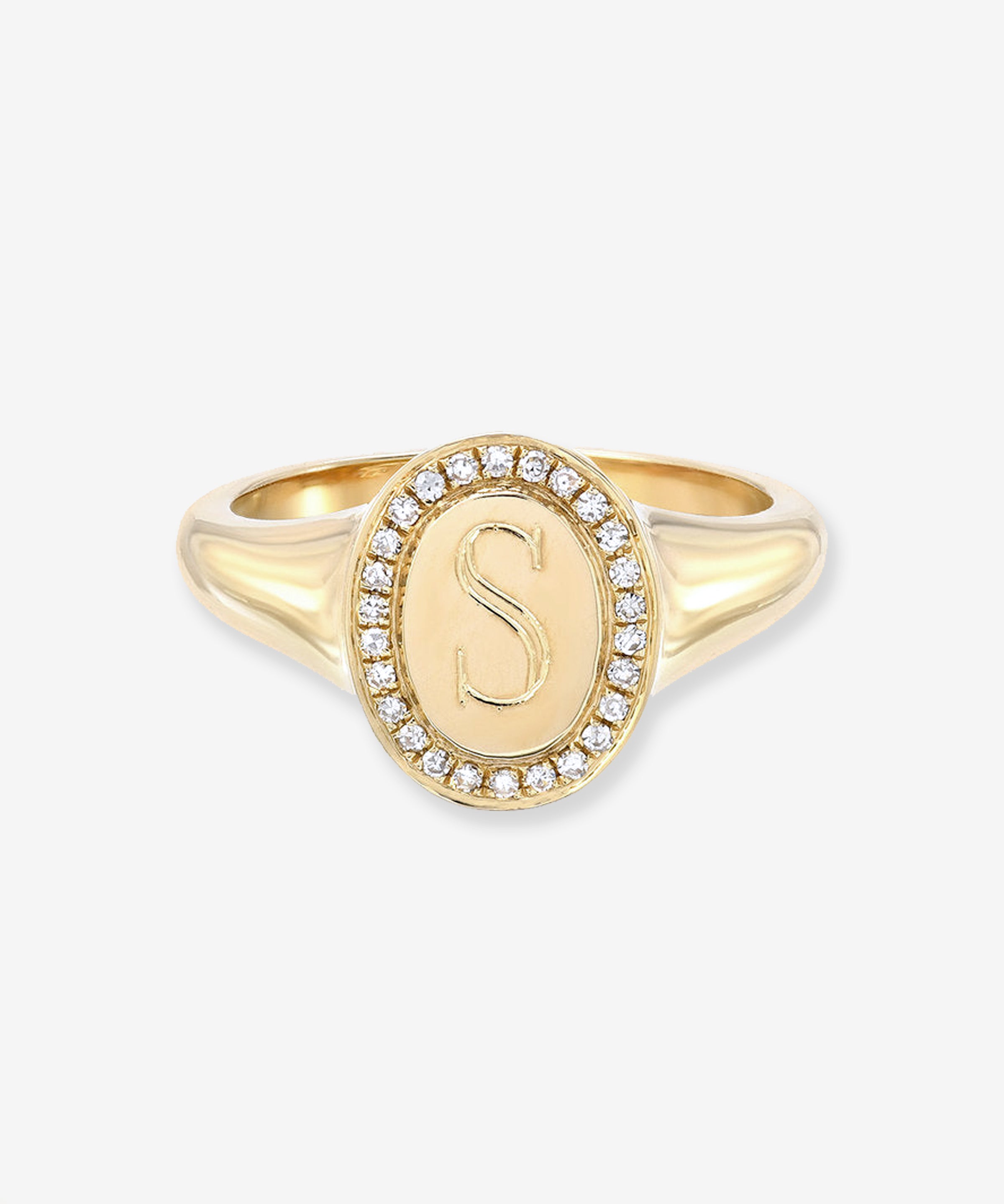 14k Gold Diamond Frame Signet Ring Personalized Zoe Lev Jewelry