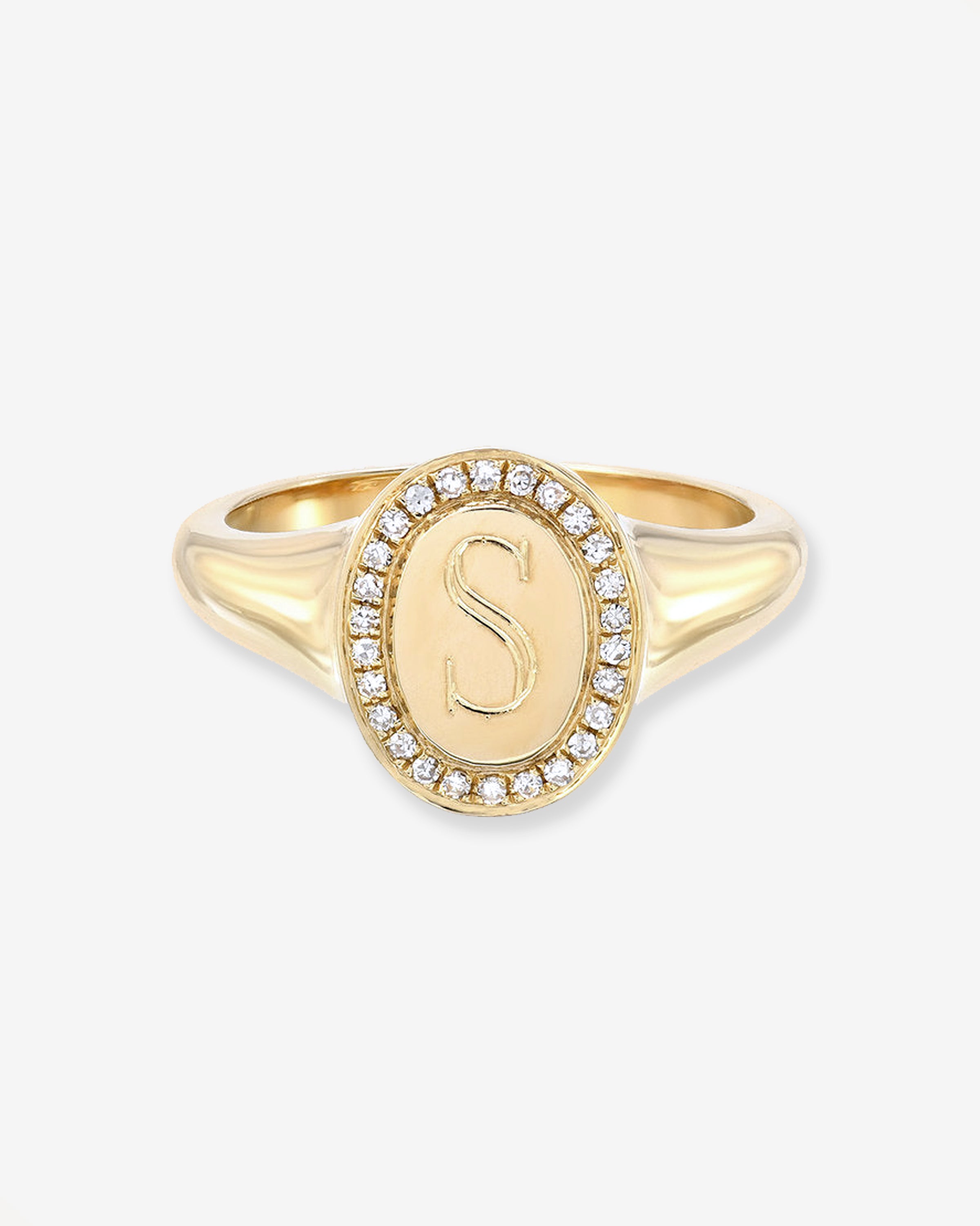 14k Gold Diamond Frame Signet Ring Personalized Zoe Lev Jewelry