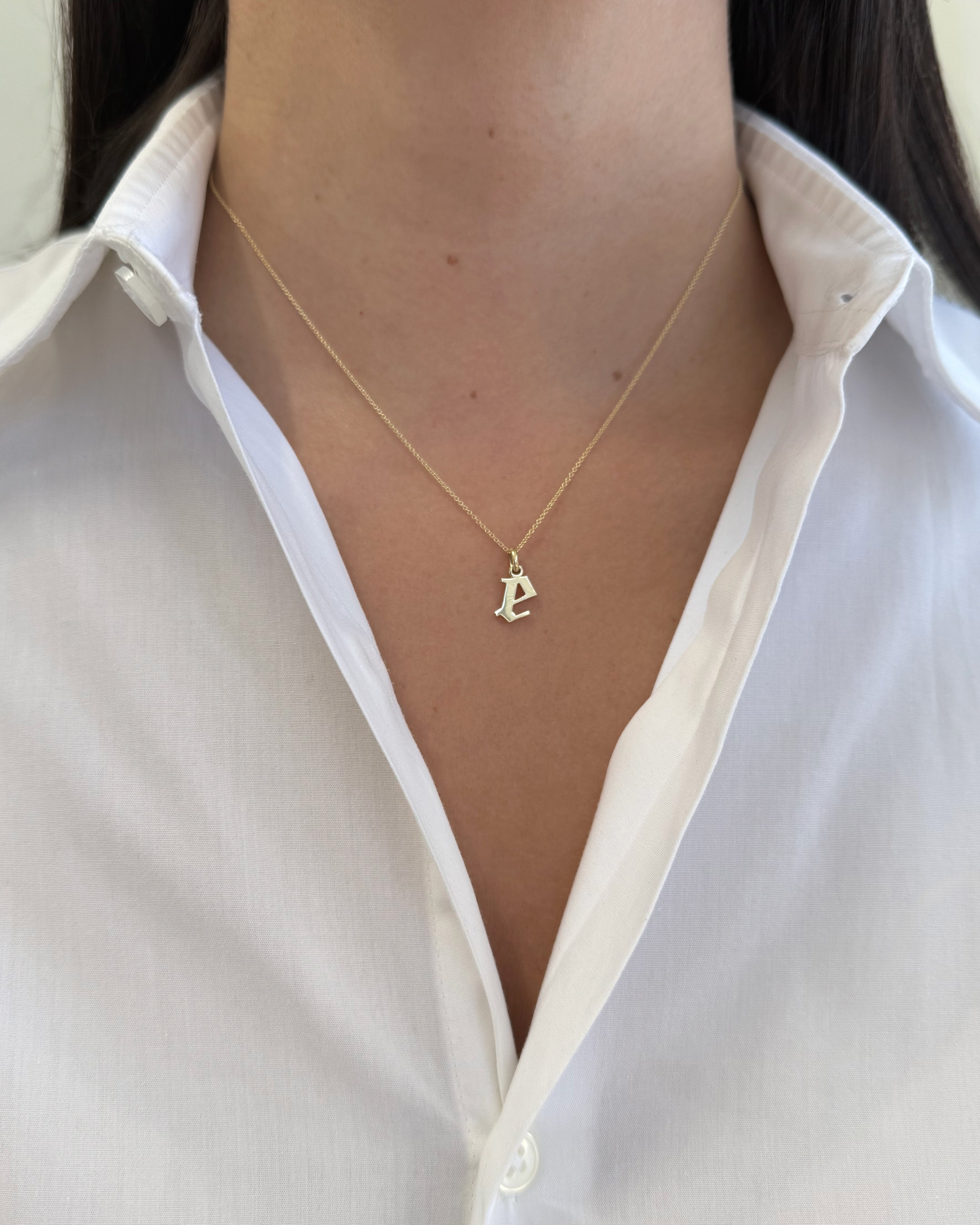 14K Gold Lowercase Gothic Initial Pendant Personalized Zoe Lev Jewelry