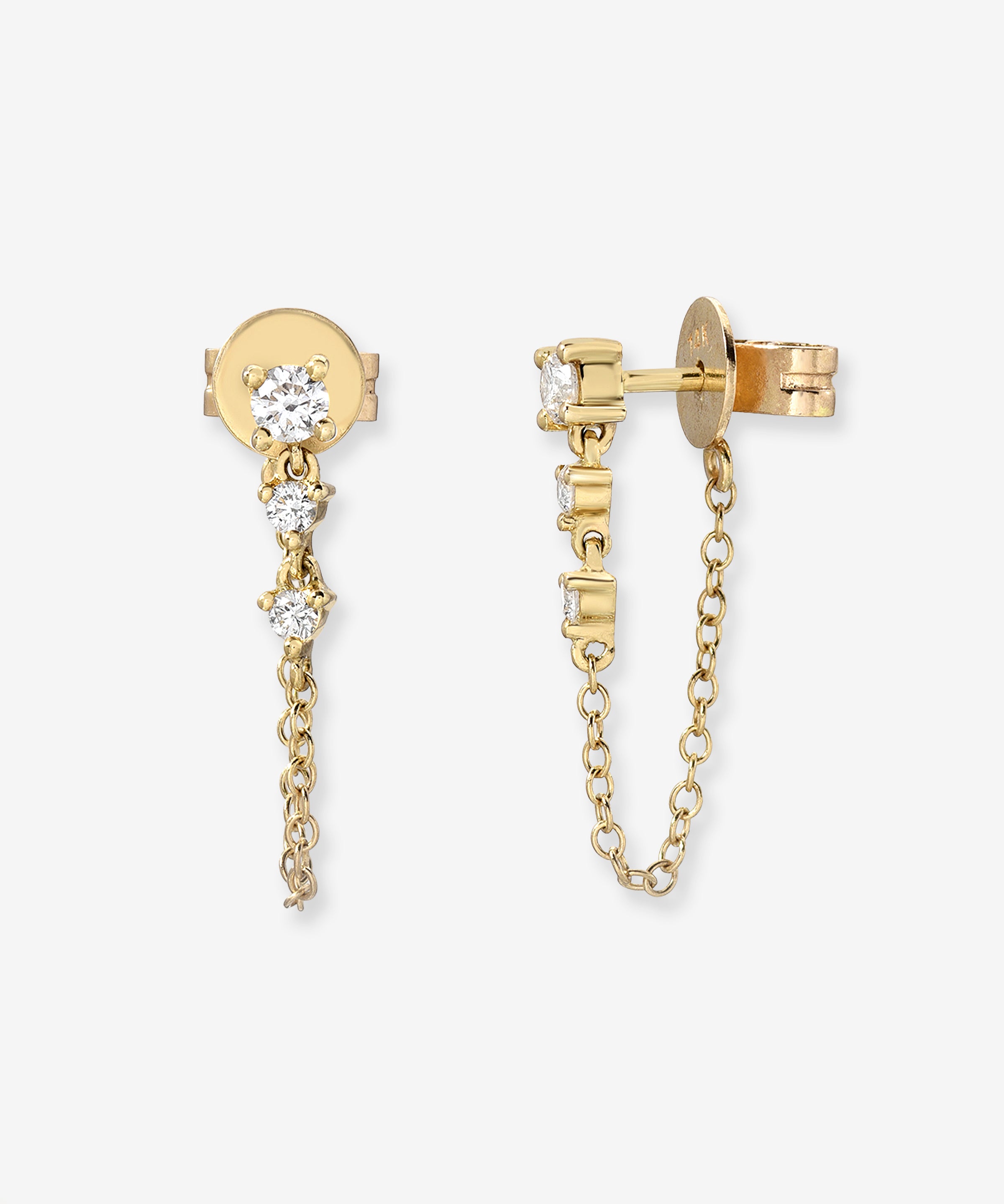 Gradient Diamond Stud Chain Earrings Zoe Lev Jewelry