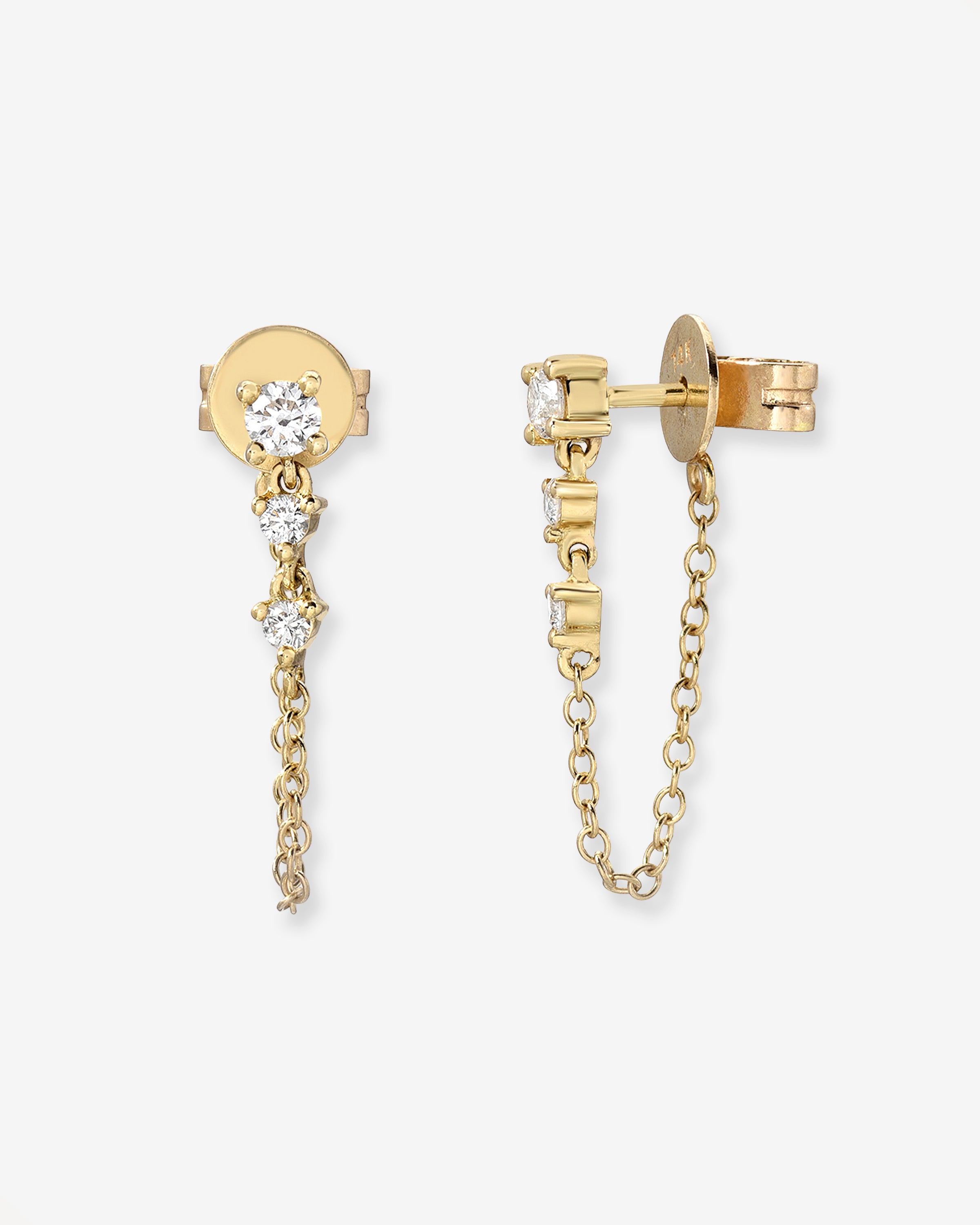 Gradient Diamond Stud Chain Earrings Zoe Lev Jewelry
