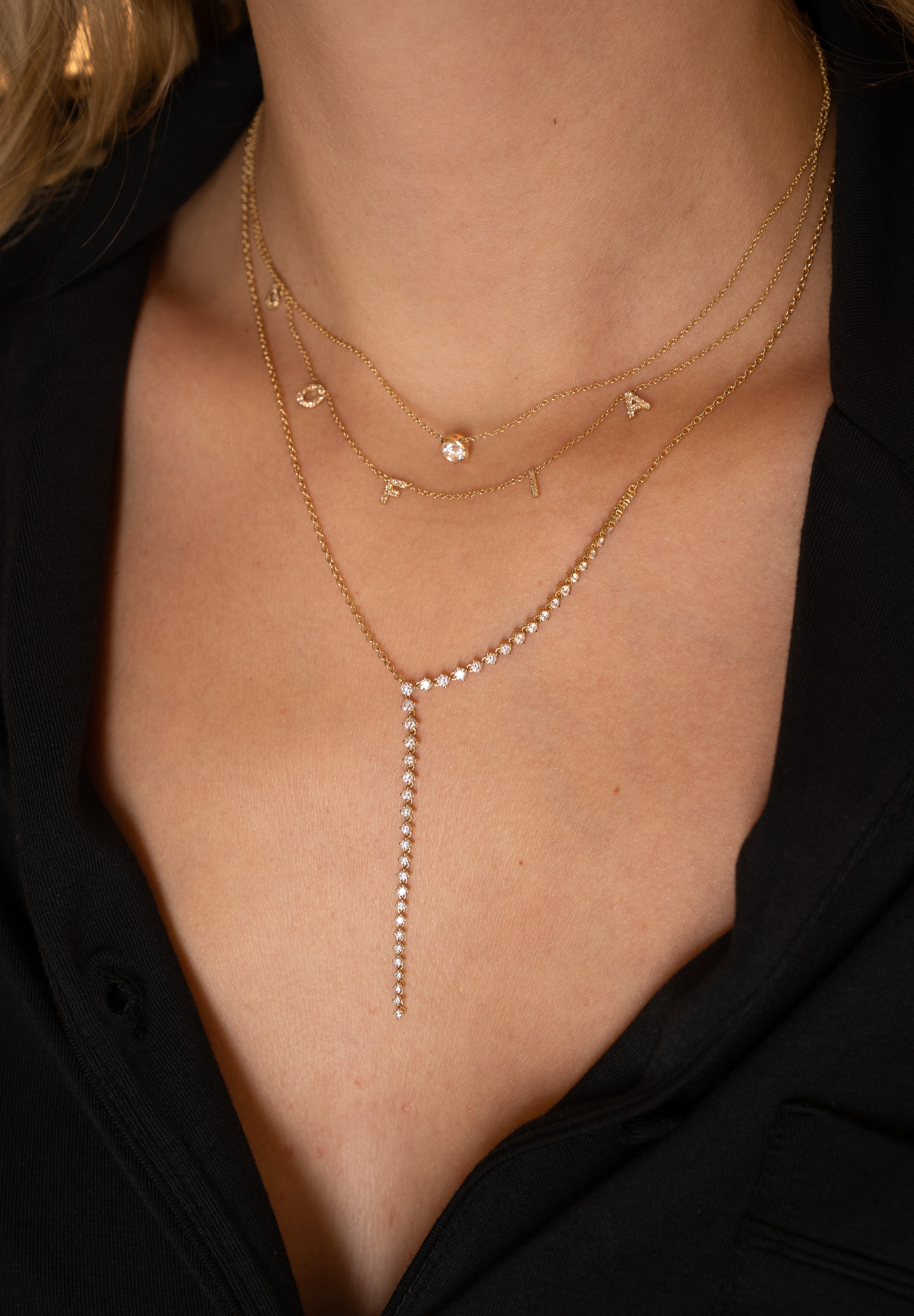 14k 4 Prong Half Diamond Tennis Lariat Tennis Necklace Zoe Lev Jewelry