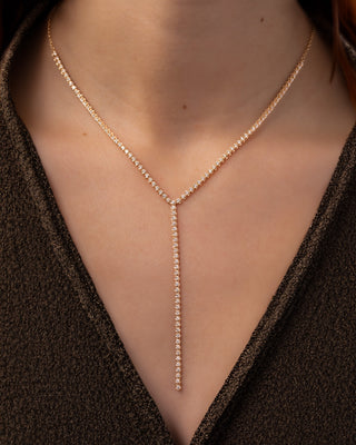 Half Diamond Tennis Lariat Necklace