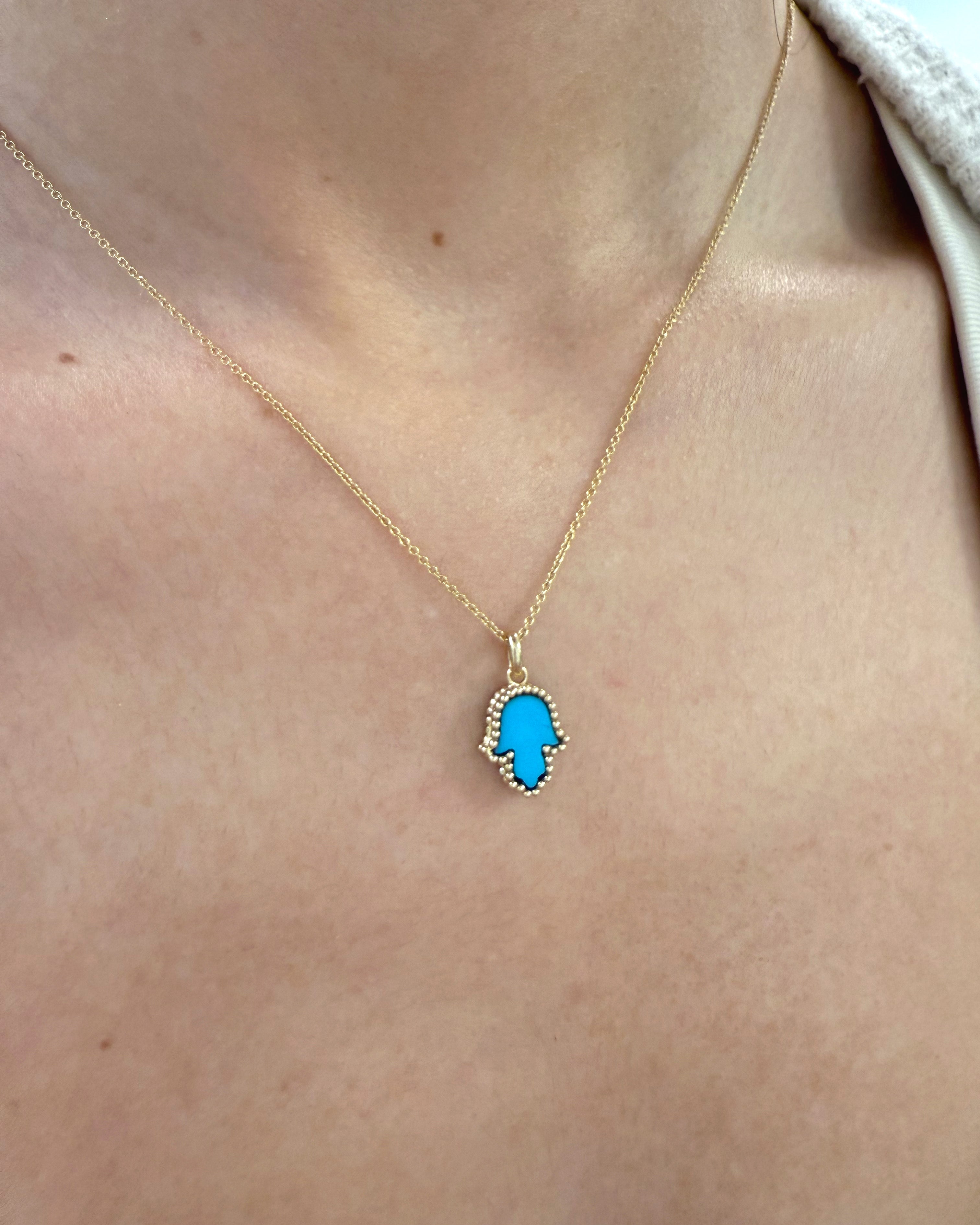 Turquoise Inlay Hamsa Pendant SAMPLE SALE Zoe Lev Jewelry