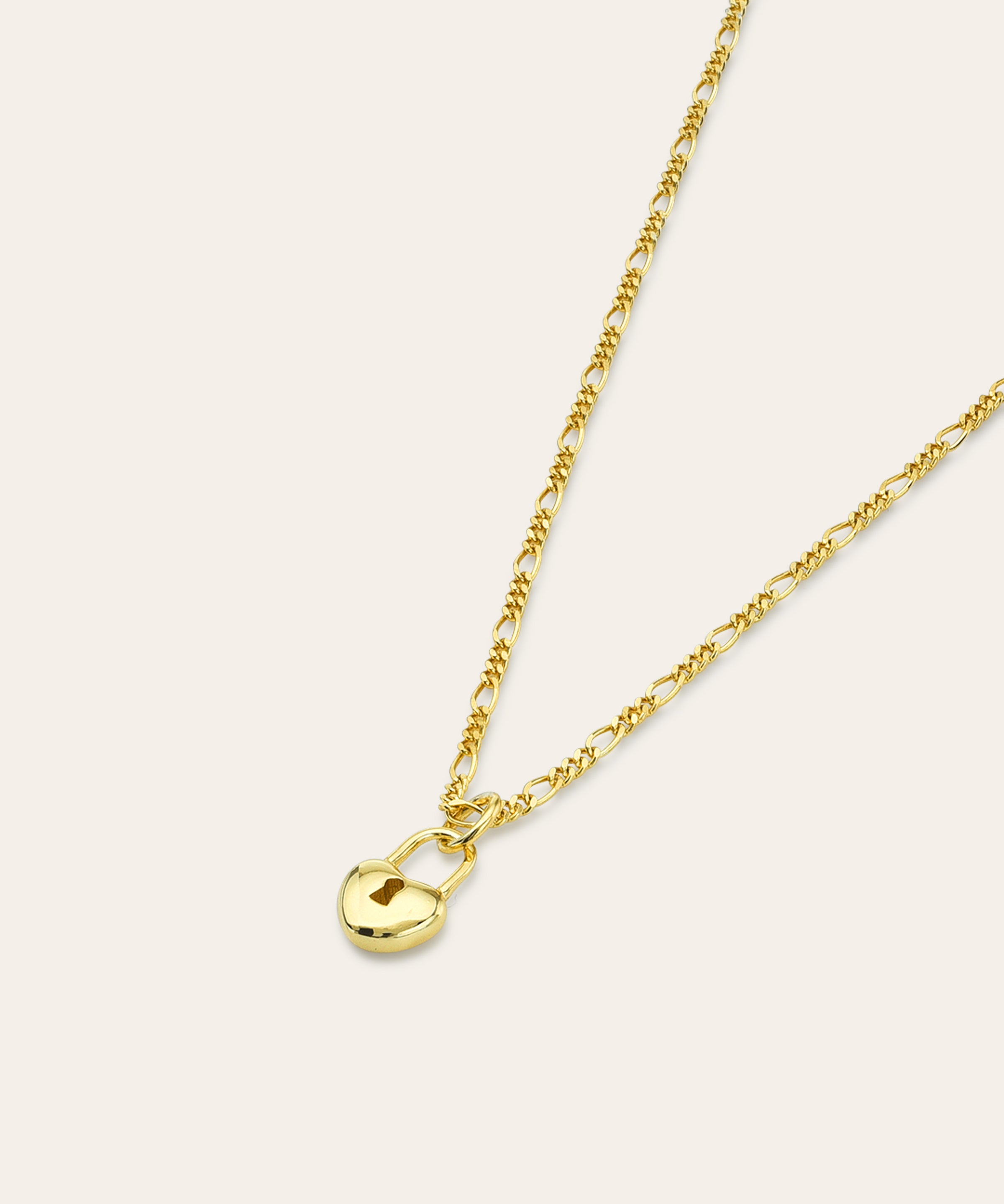 Heart Lock Figaro Necklace Vermeil Zoe Lev Jewelry