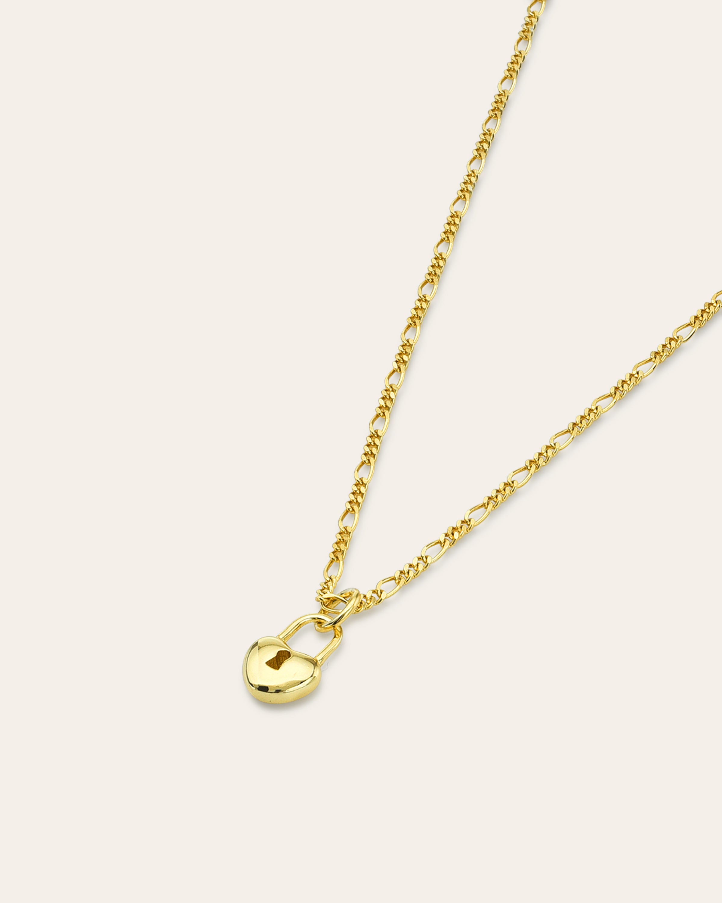 Heart Lock Figaro Necklace Vermeil Zoe Lev Jewelry