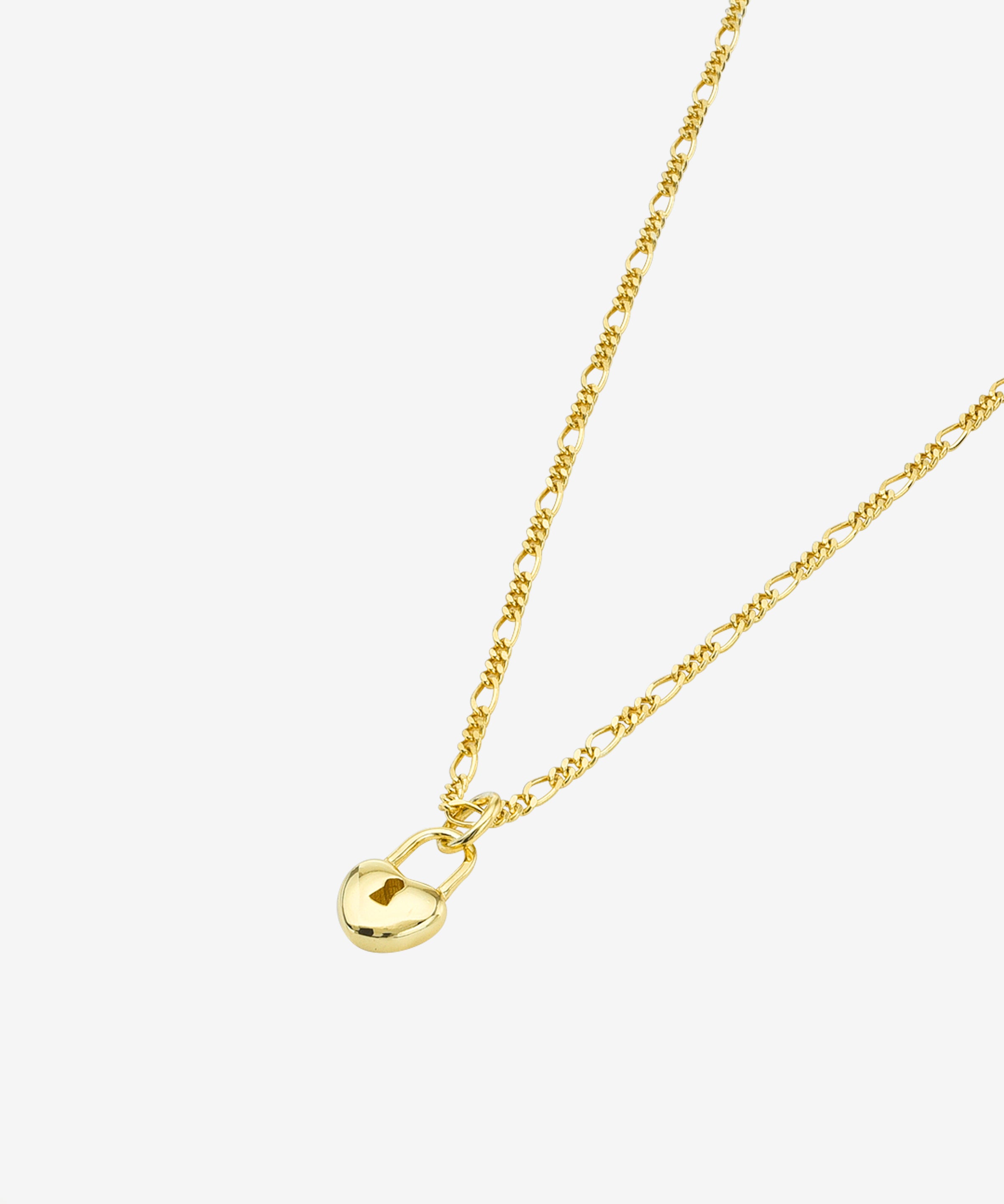 Heart Lock Figaro Necklace Vermeil Zoe Lev Jewelry