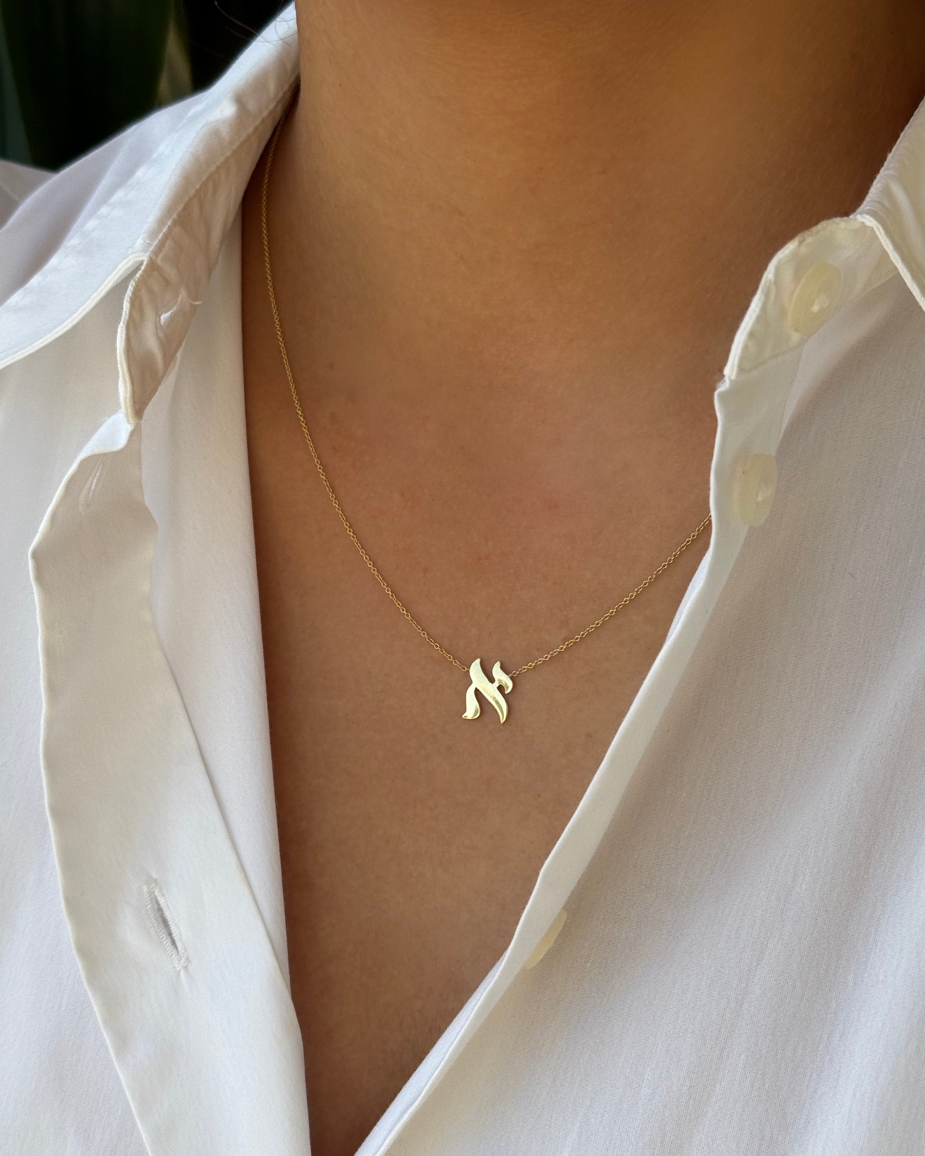 14K Gold Hebrew Initial Necklace Personalized Zoe Lev Jewelry
