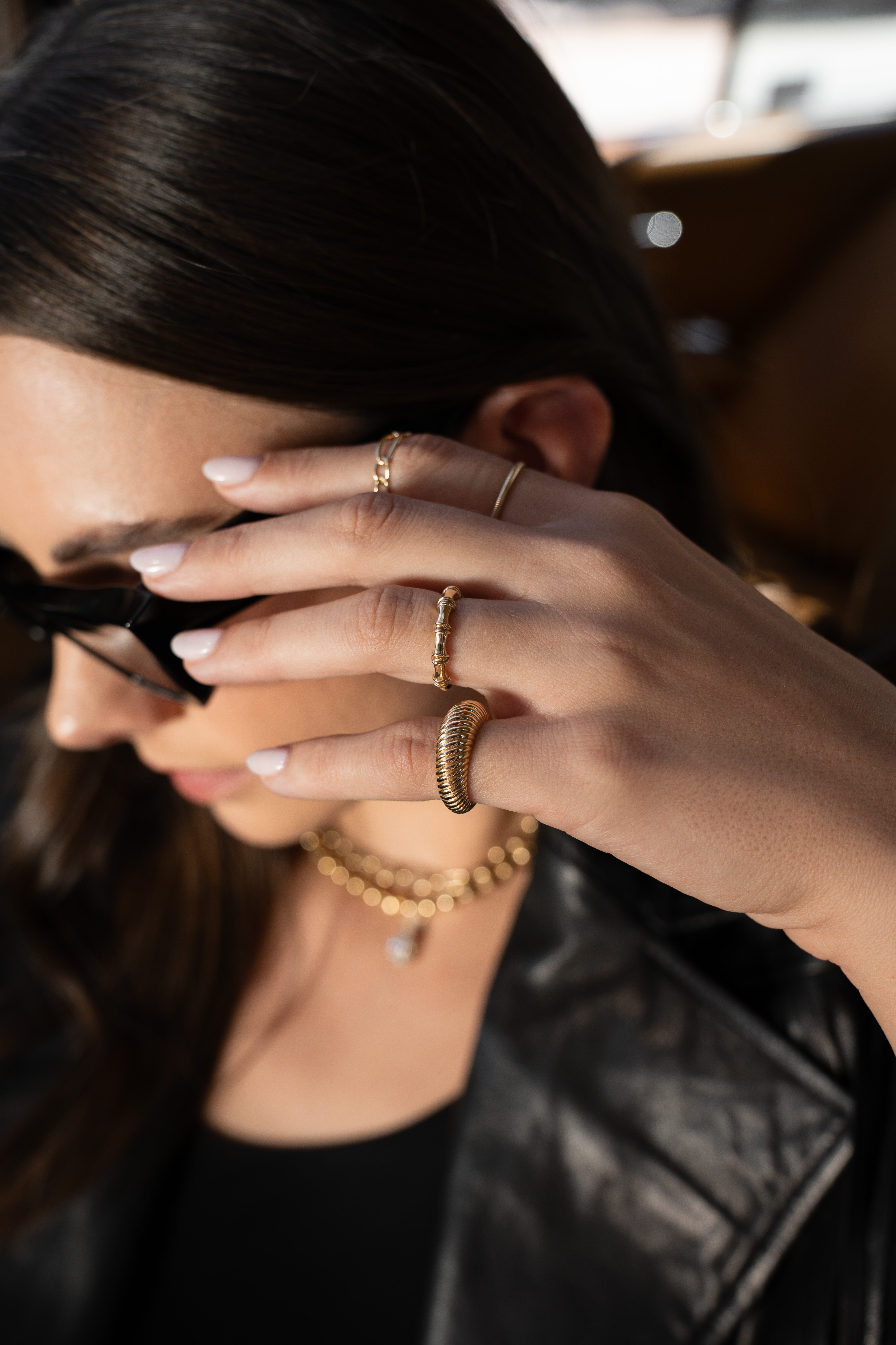 14K Gold Ribbed Dome Ring