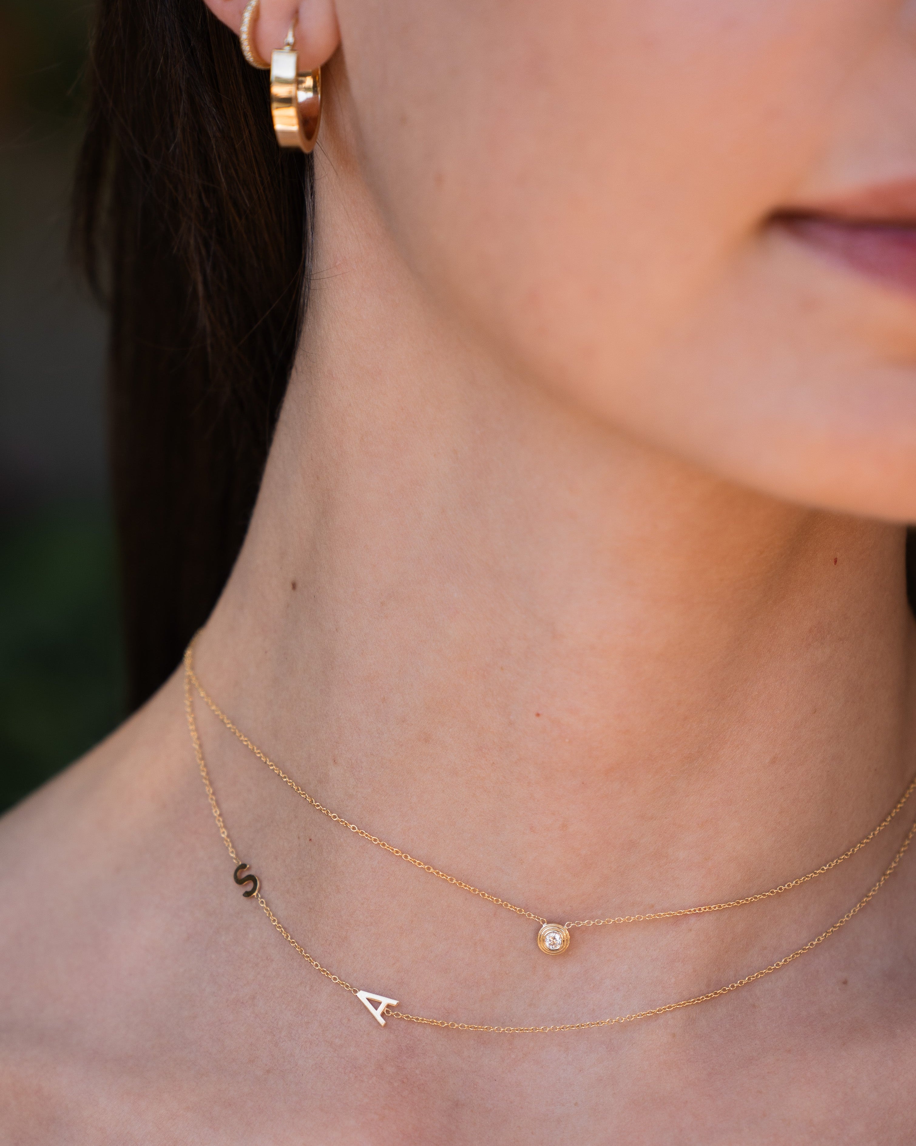 14k Gold Triple Birthstone Bezel Necklace