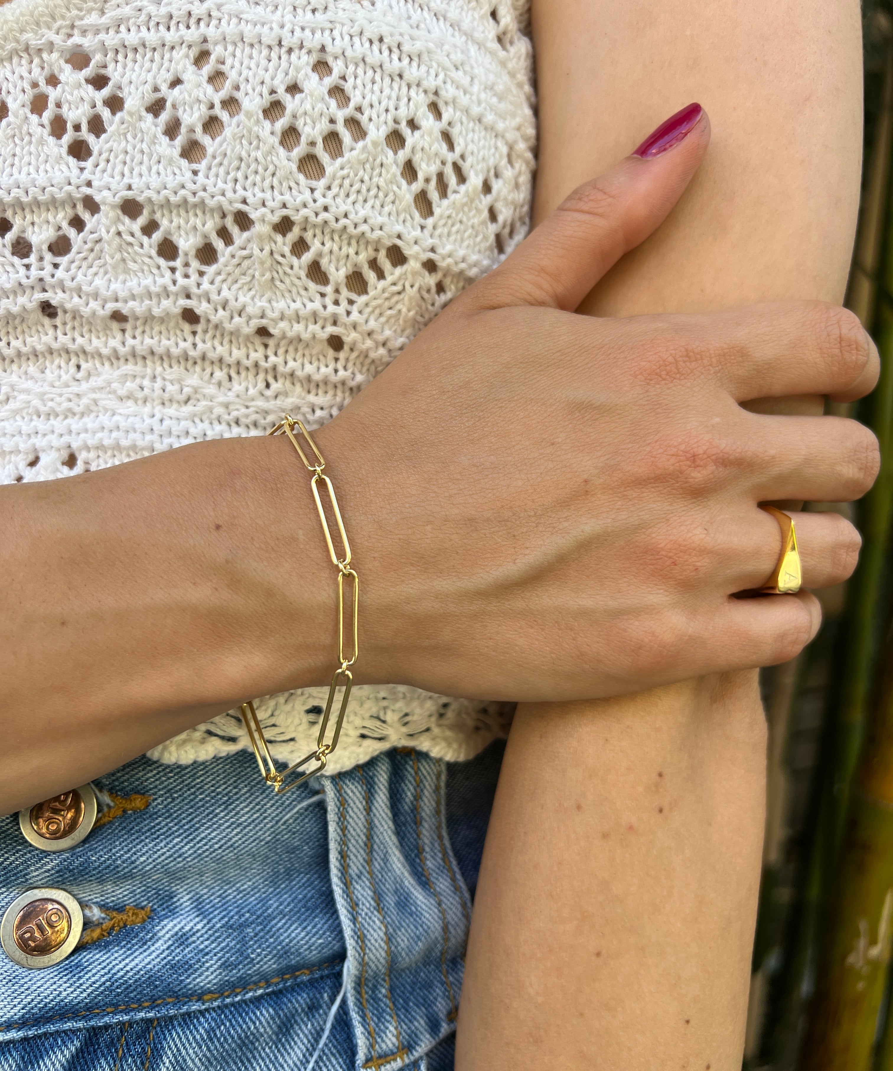 Elongated Paper Clip Chain Bracelet Vermeil Zoe Lev Jewelry