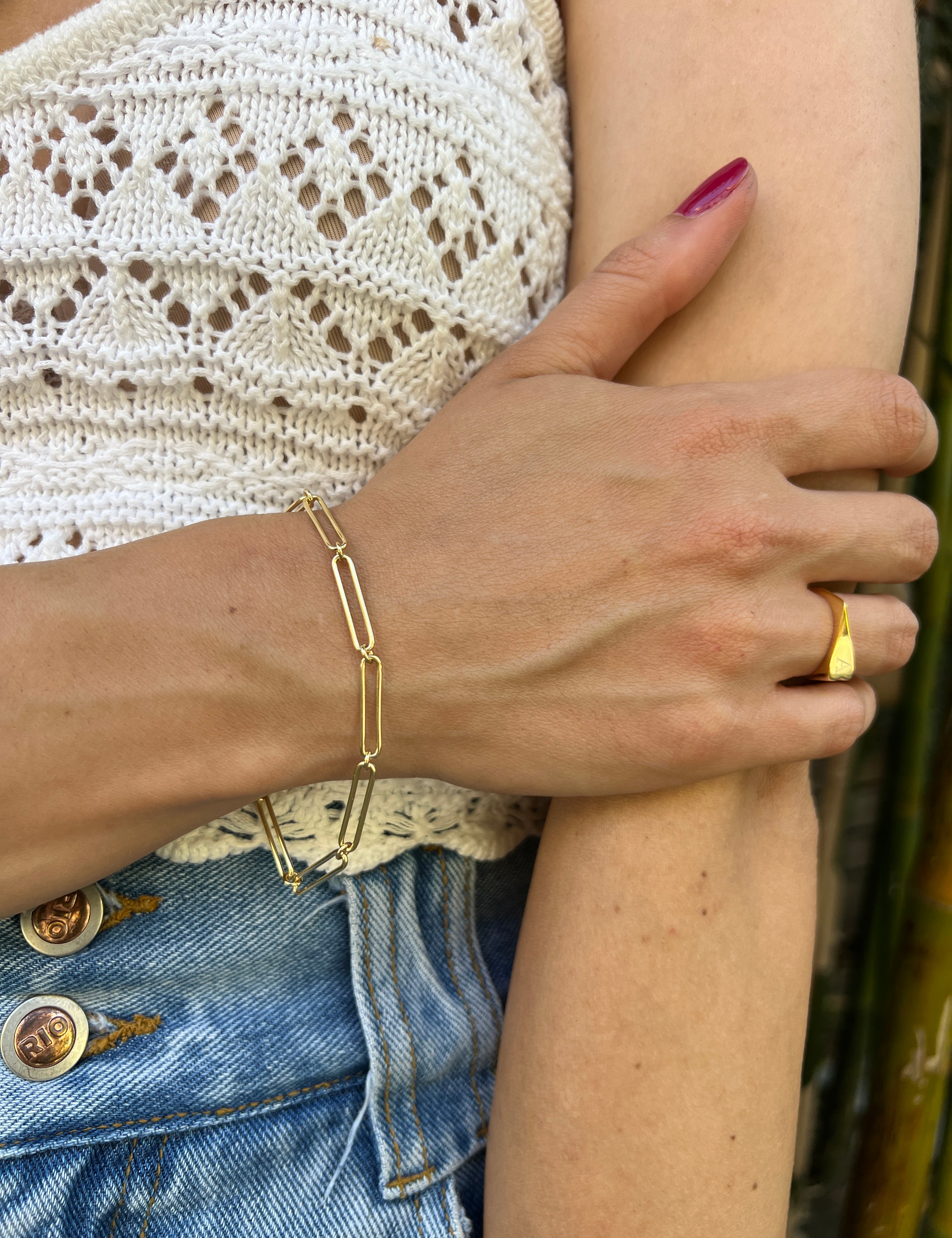Elongated Paper Clip Chain Bracelet Vermeil Zoe Lev Jewelry