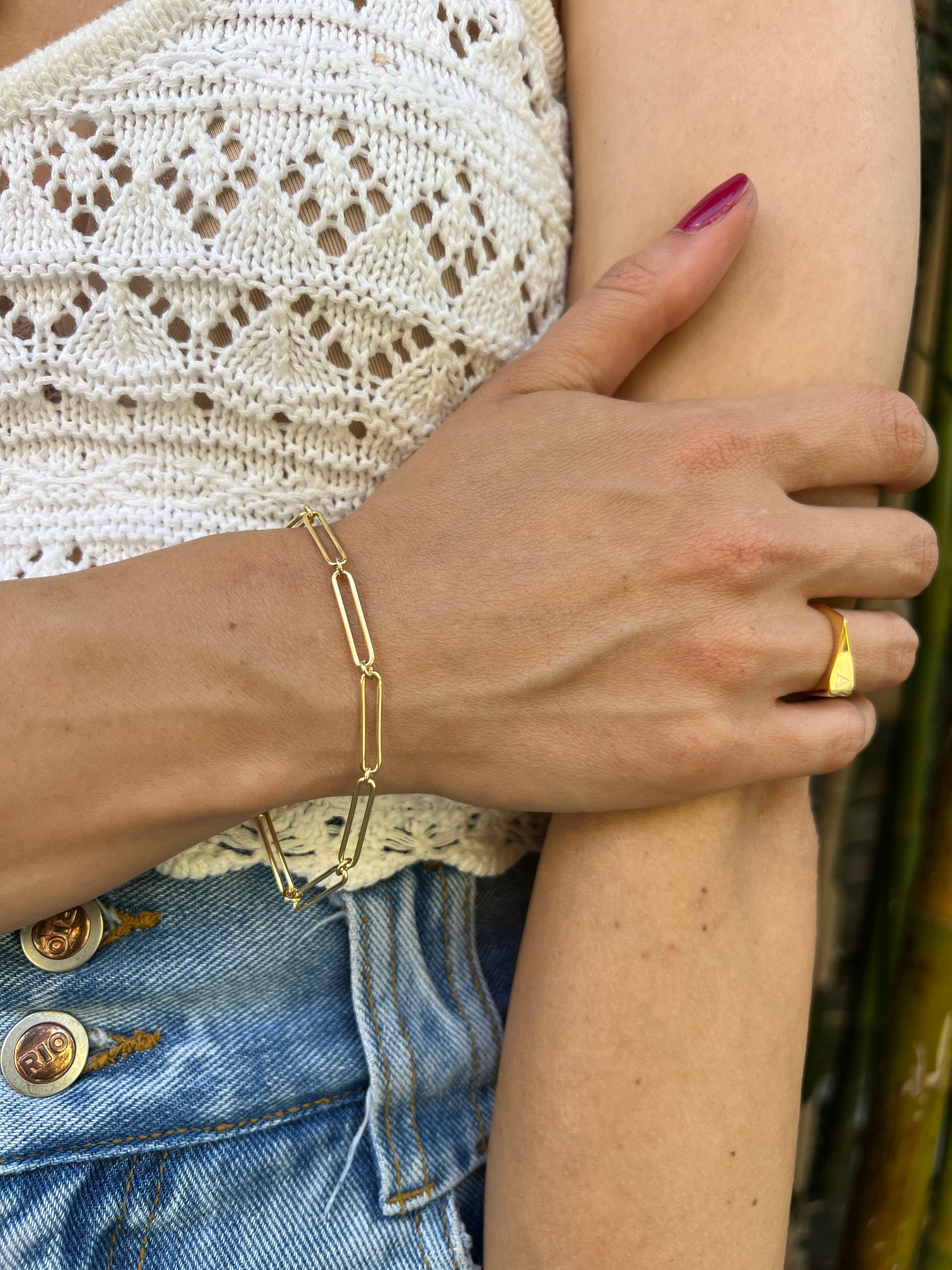 Elongated Paper Clip Chain Bracelet Vermeil Zoe Lev Jewelry