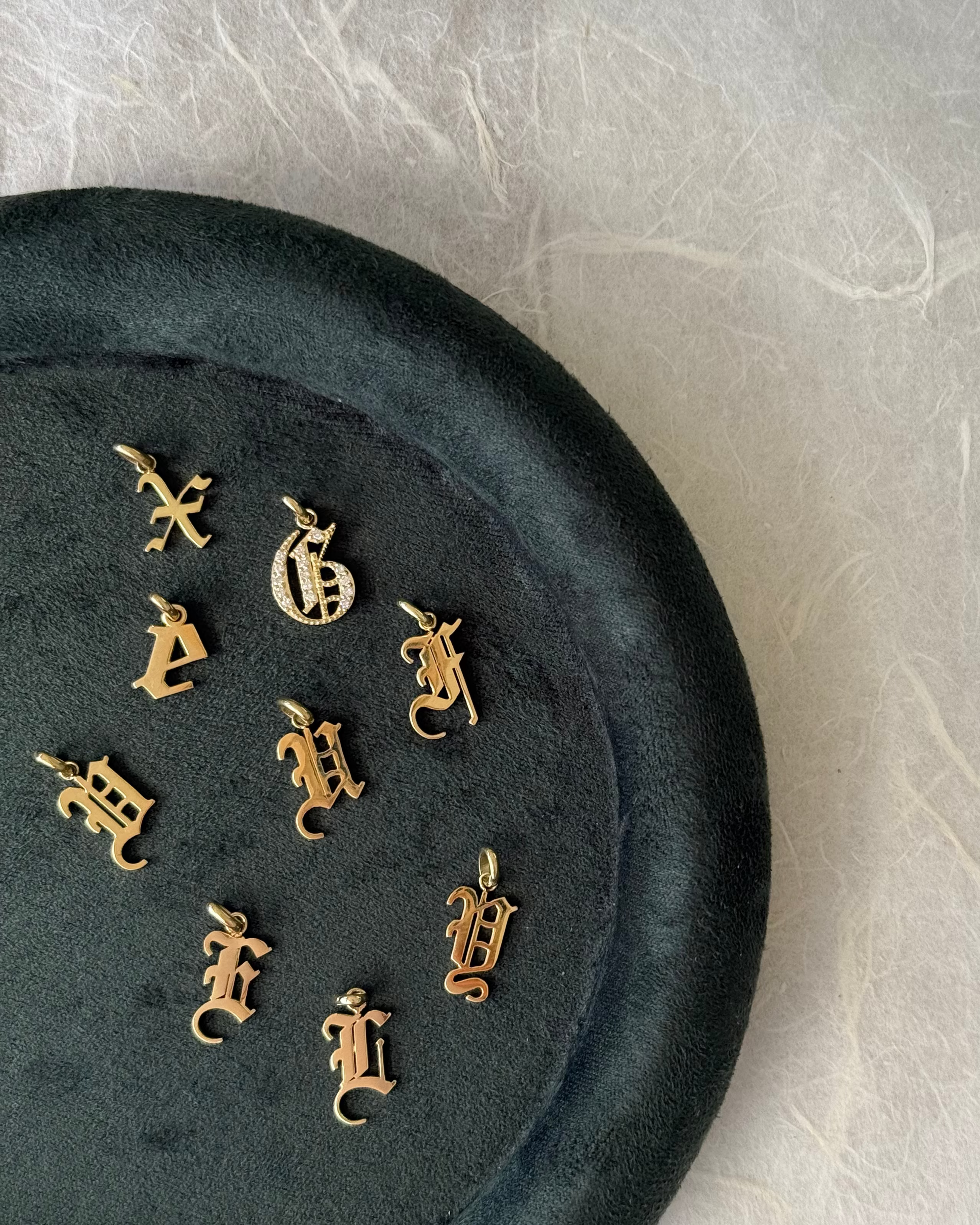 14K Gold Lowercase Gothic Initial Pendant Personalized Zoe Lev Jewelry