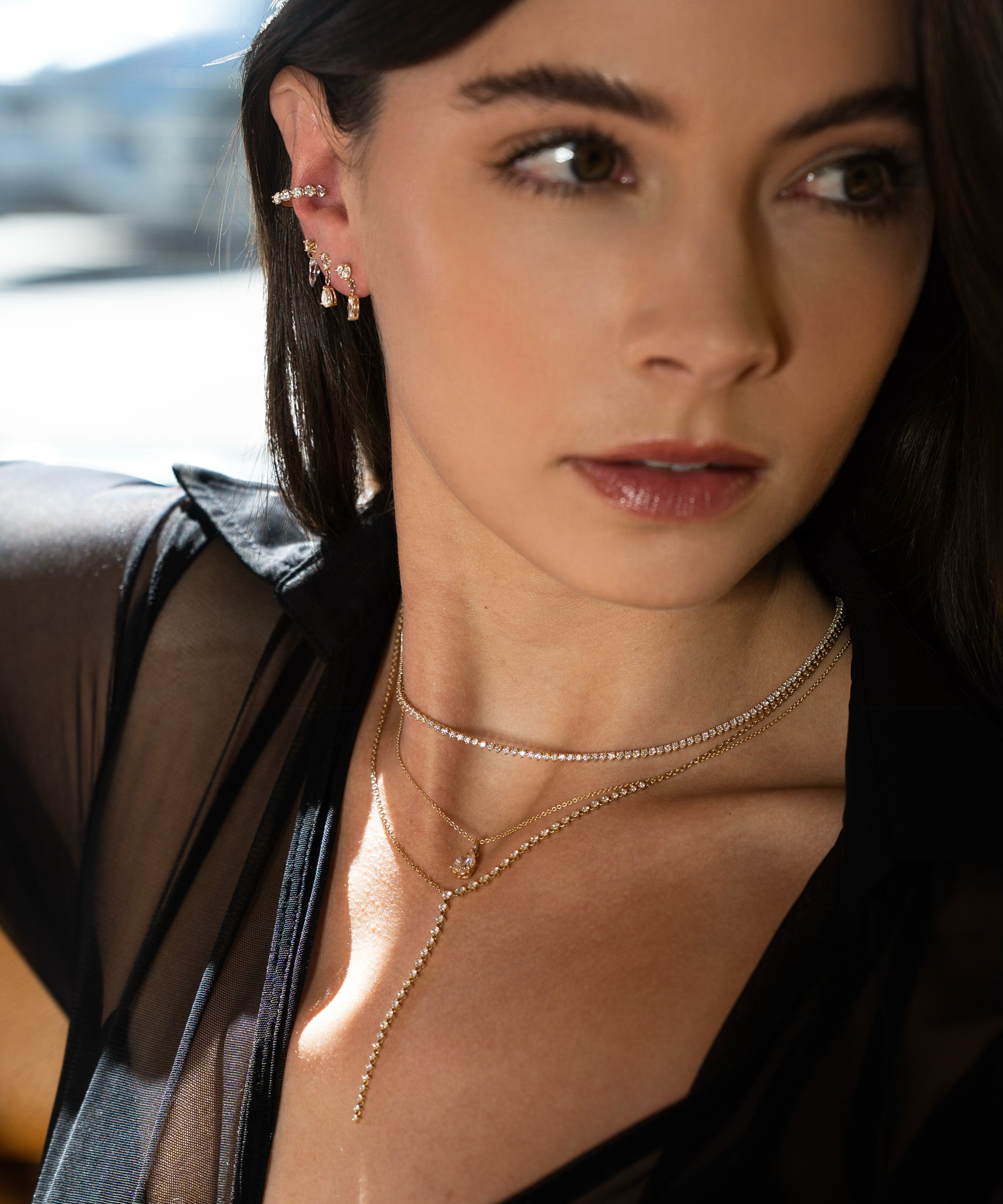 14k 4 Prong Half Diamond Tennis Lariat Tennis Zoe Lev Jewelry