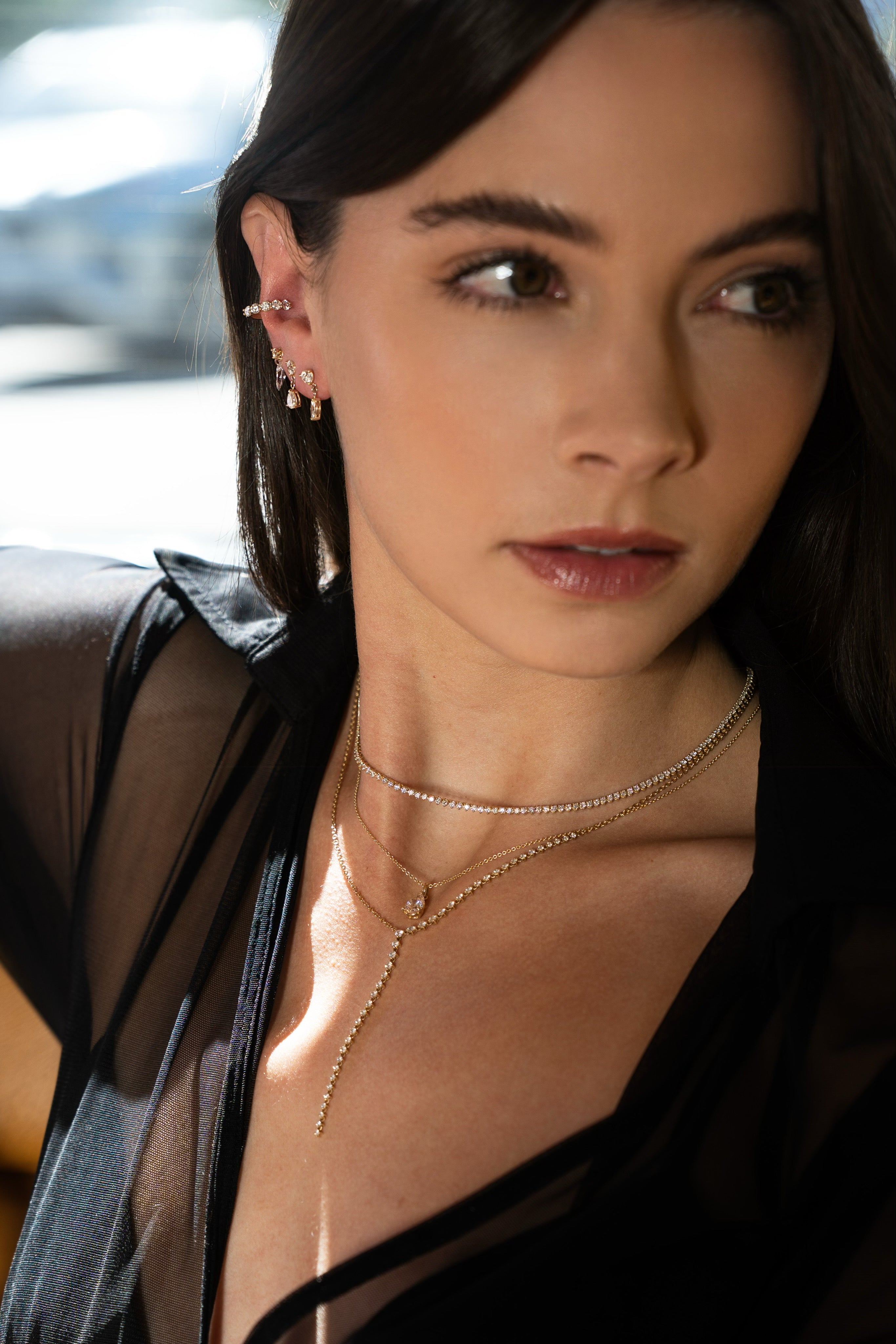 14k 4 Prong Half Diamond Tennis Lariat Tennis Zoe Lev Jewelry