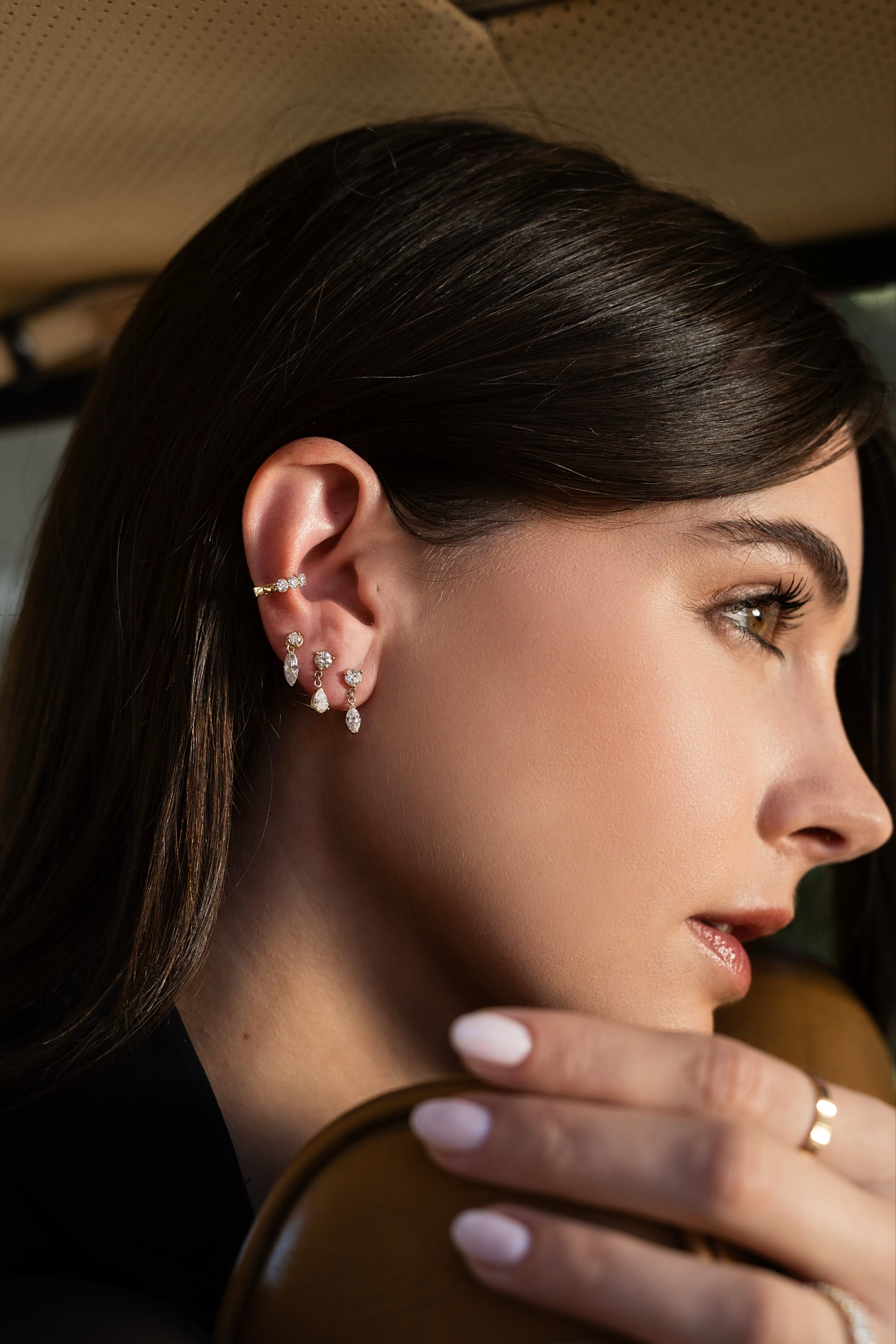 Lab Diamond Pear 3 Prong Drop Stud Earring Studs Zoe Lev Jewelry