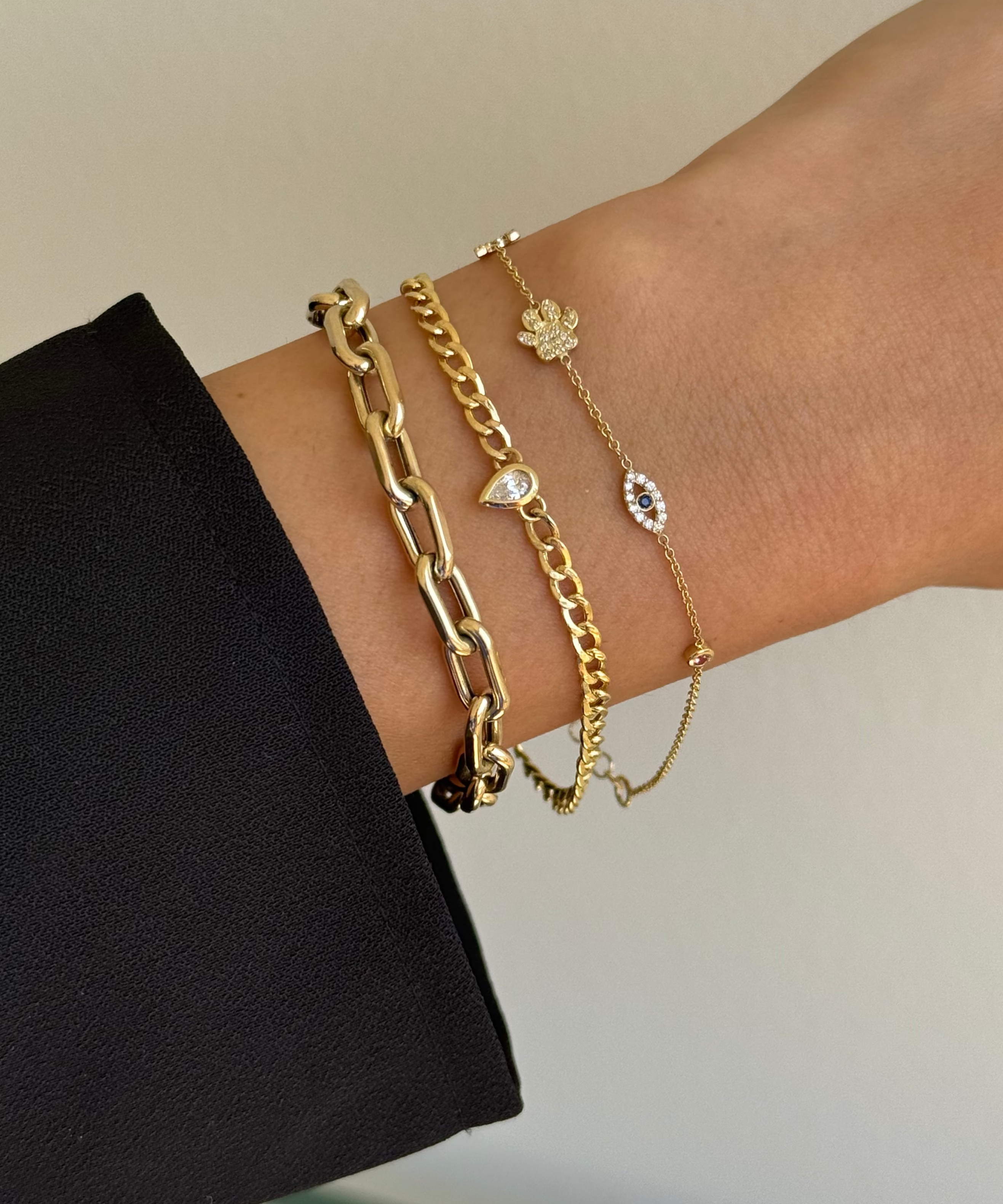 Cuban Link Bracelet with Diamond Pear Bezel Zoe Lev Jewelry