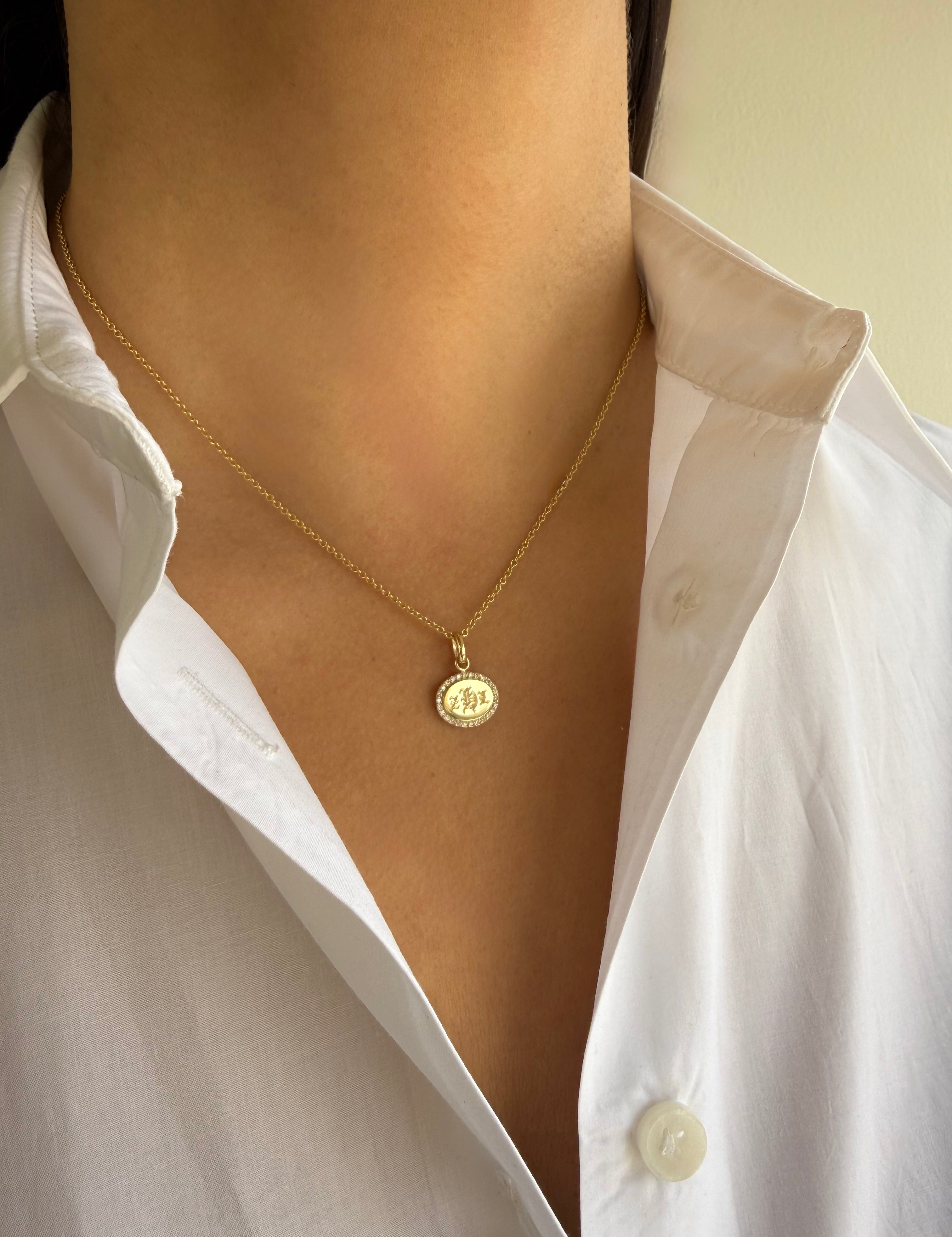 Diamond Framed Oval East-West Necklace Personalized Zoe Lev Jewelry
