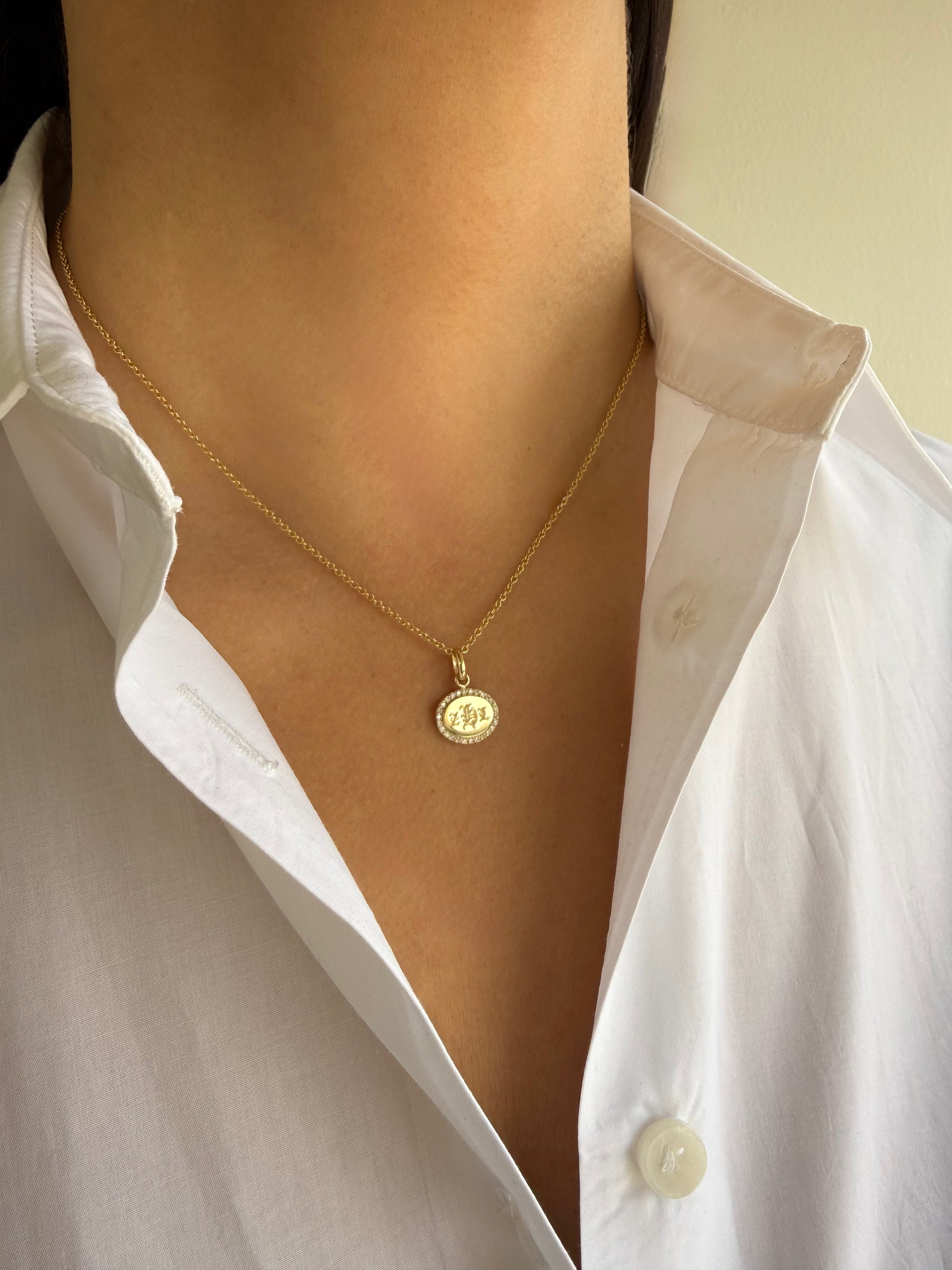 Diamond Framed Oval East-West Necklace Personalized Zoe Lev Jewelry