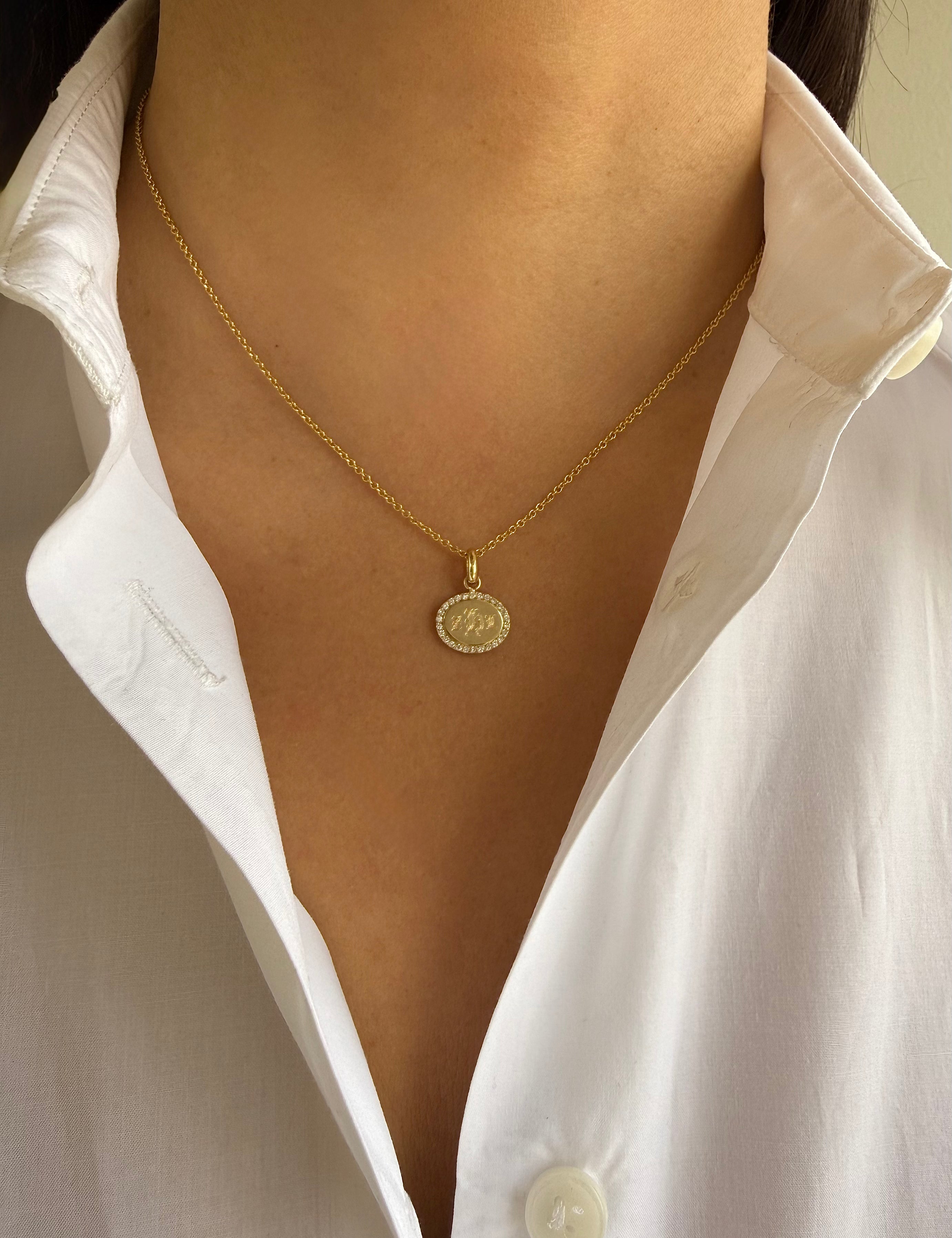 Diamond Framed Oval East-West Pendant Personalized Zoe Lev Jewelry