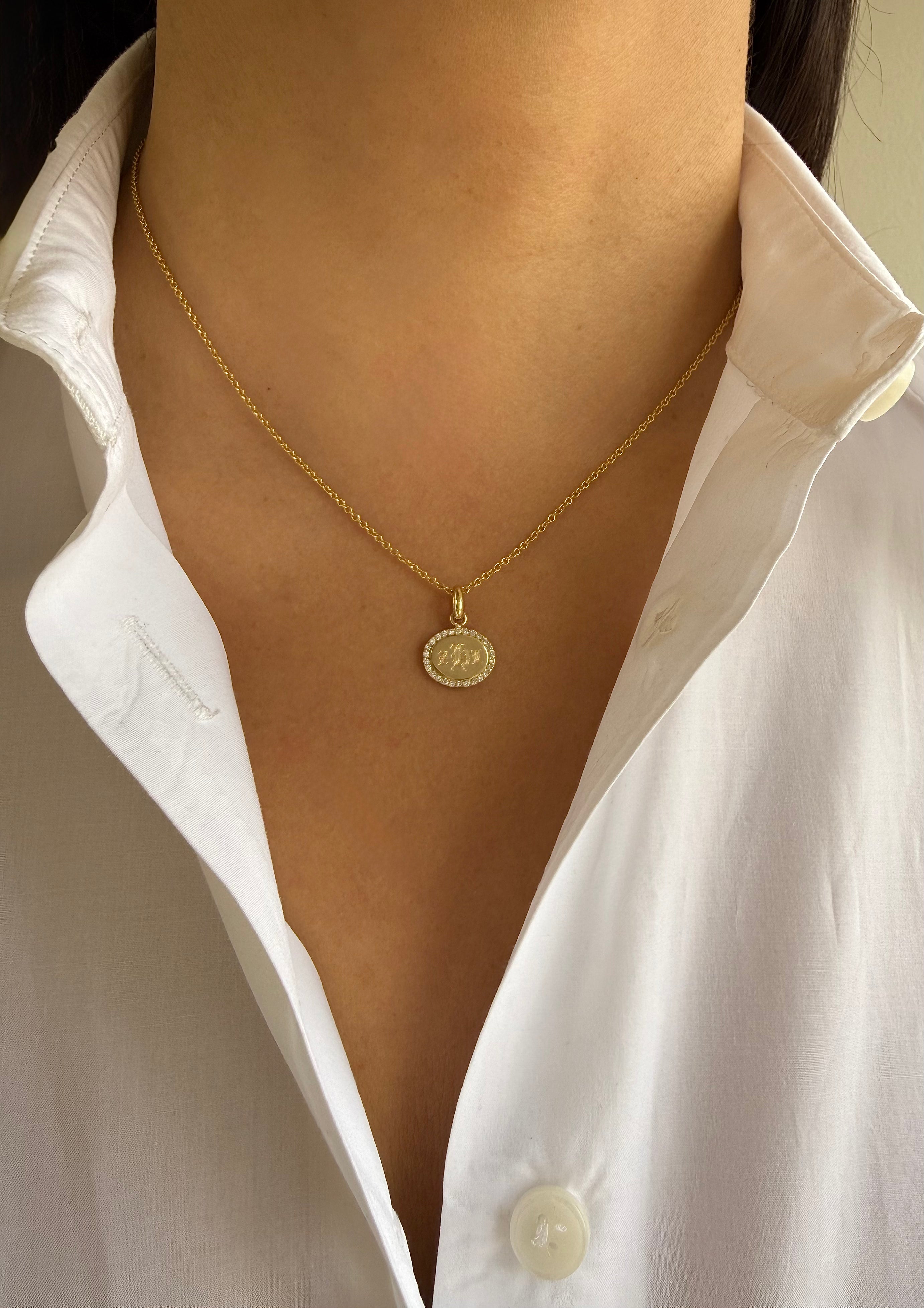 Diamond Framed Oval East-West Necklace Personalized Zoe Lev Jewelry
