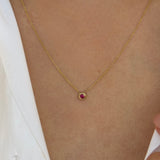 14k Gold Triple Ruby Bezel Necklace - 16"-18"