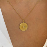 Pleated Disc with Mini Diamond Initial 'H' Pendant