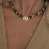 14k Gold Oval Fluted Diamond Disc Bead Necklace Zoe Lev Jewelry