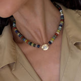 14k Gold Oval Fluted Diamond Disc Bead Necklace Zoe Lev Jewelry